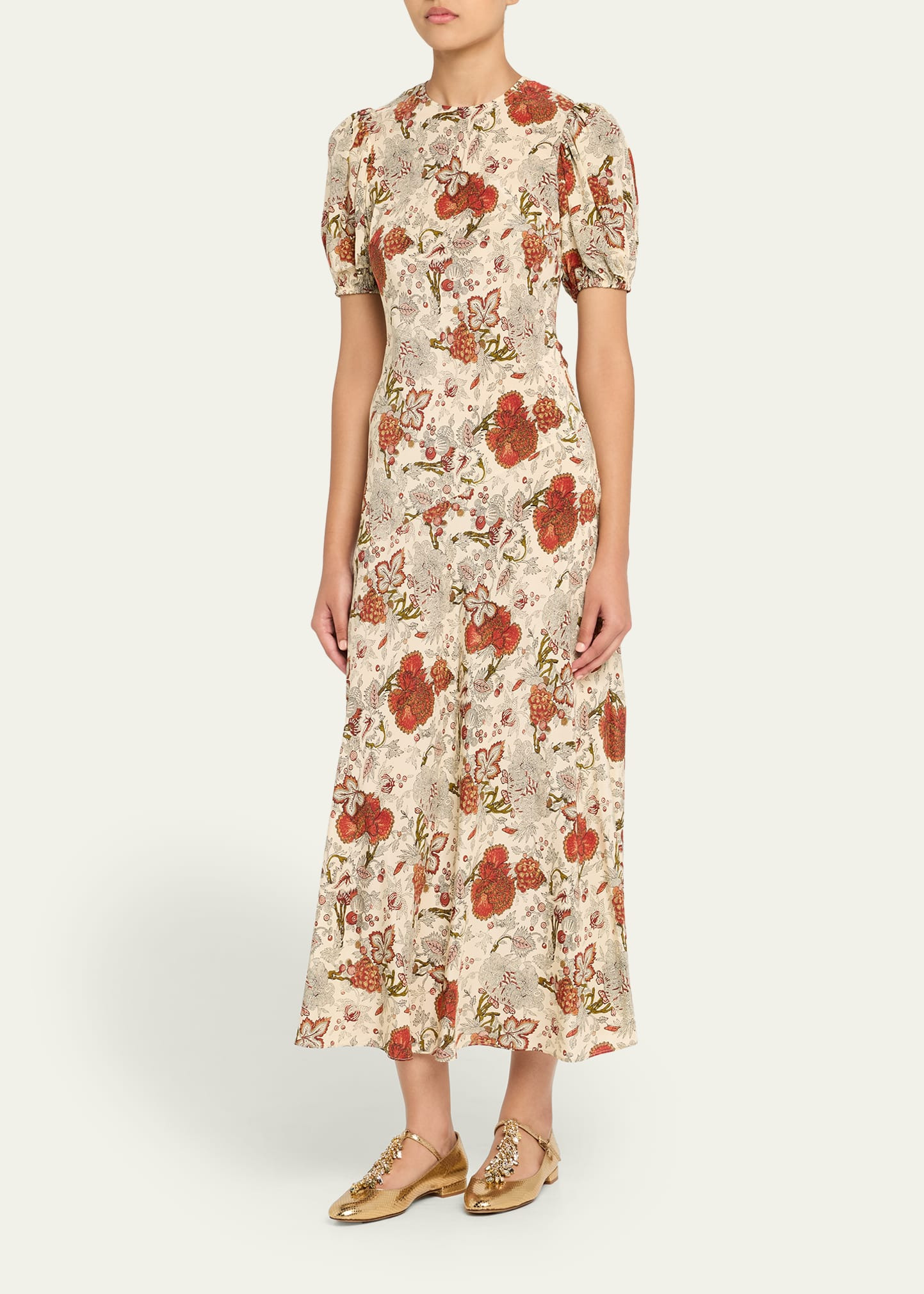 Ines Puff-Sleeve Silk Maxi Dress - 4