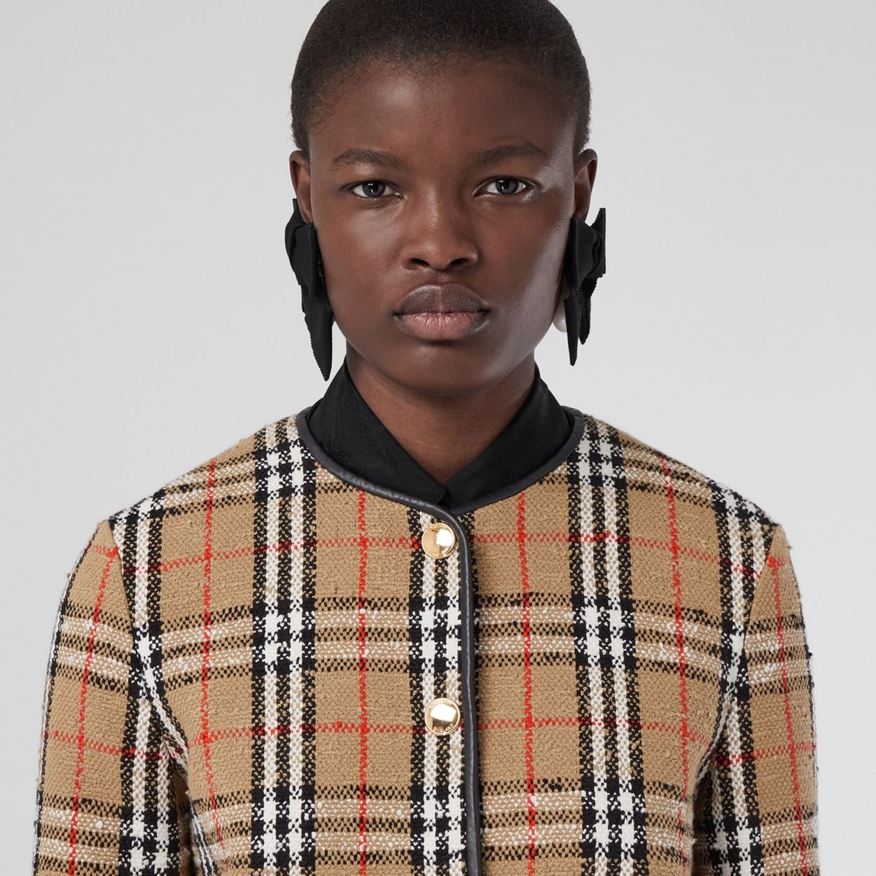 Vintage Check Bouclé Collarless Jacket - 5