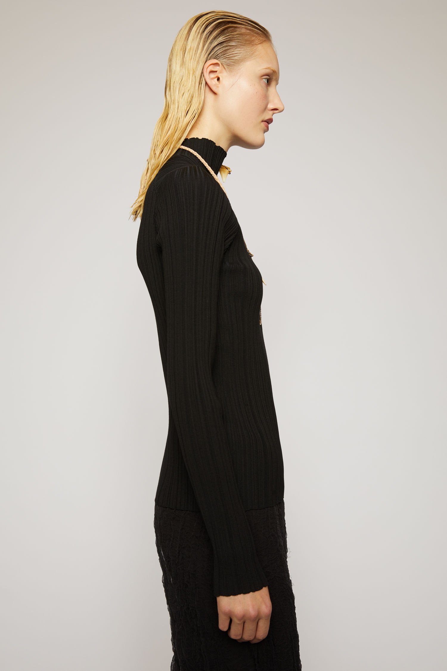 Mock-neck ribbed sweater black - 3