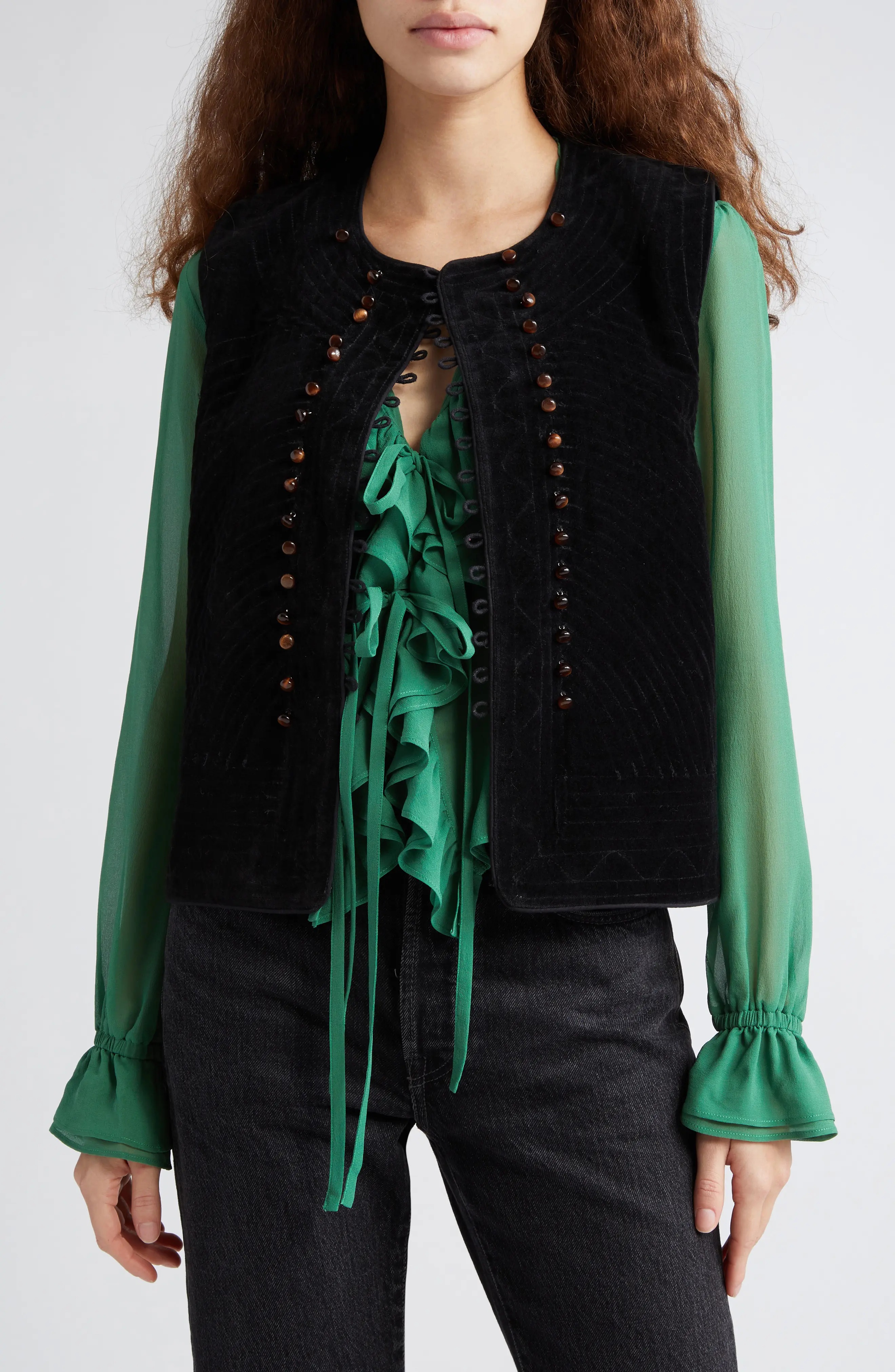 Embroidered Cotton Velveteen Vest - 1