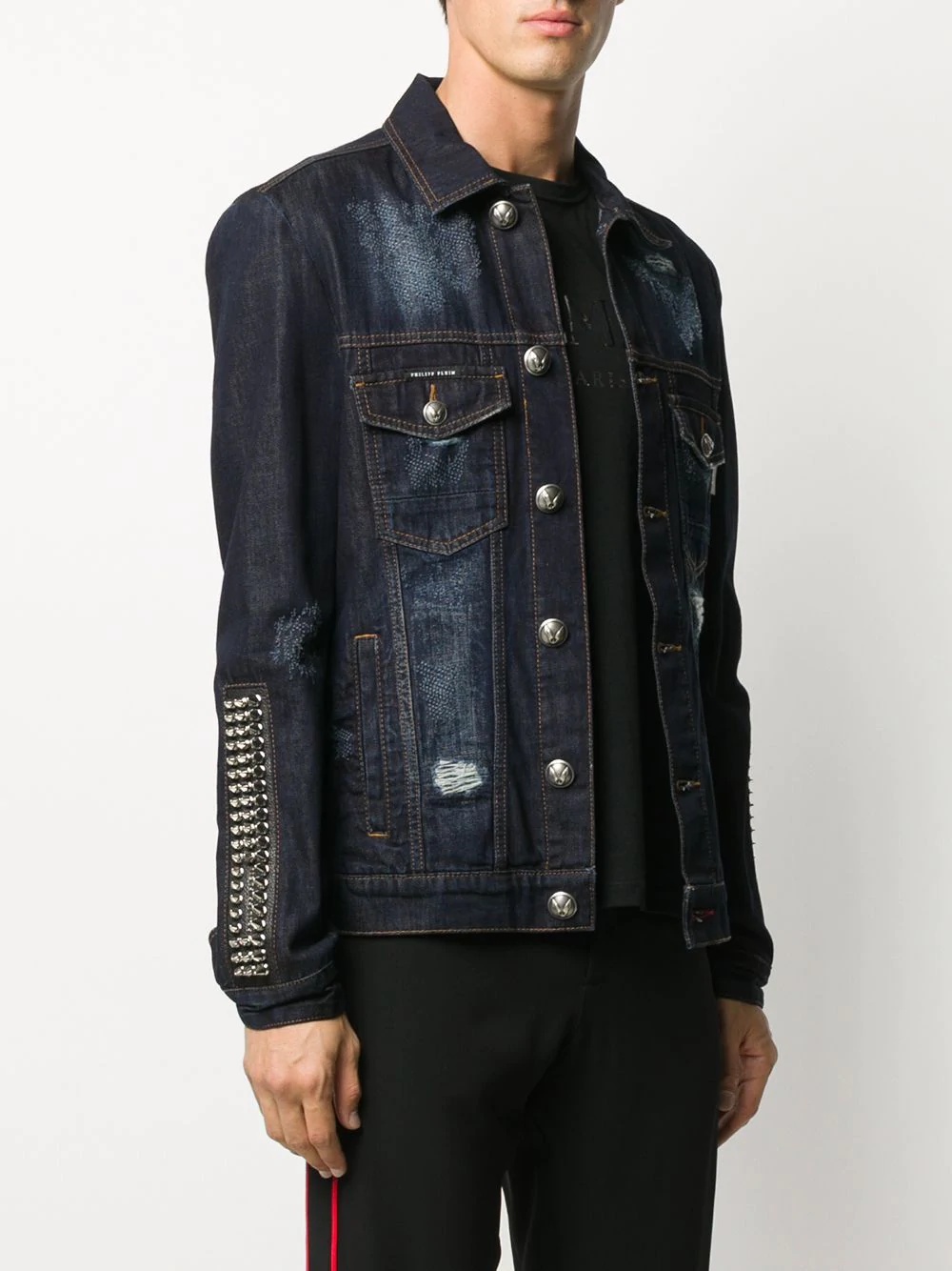 spike sleeve denim jacket - 3