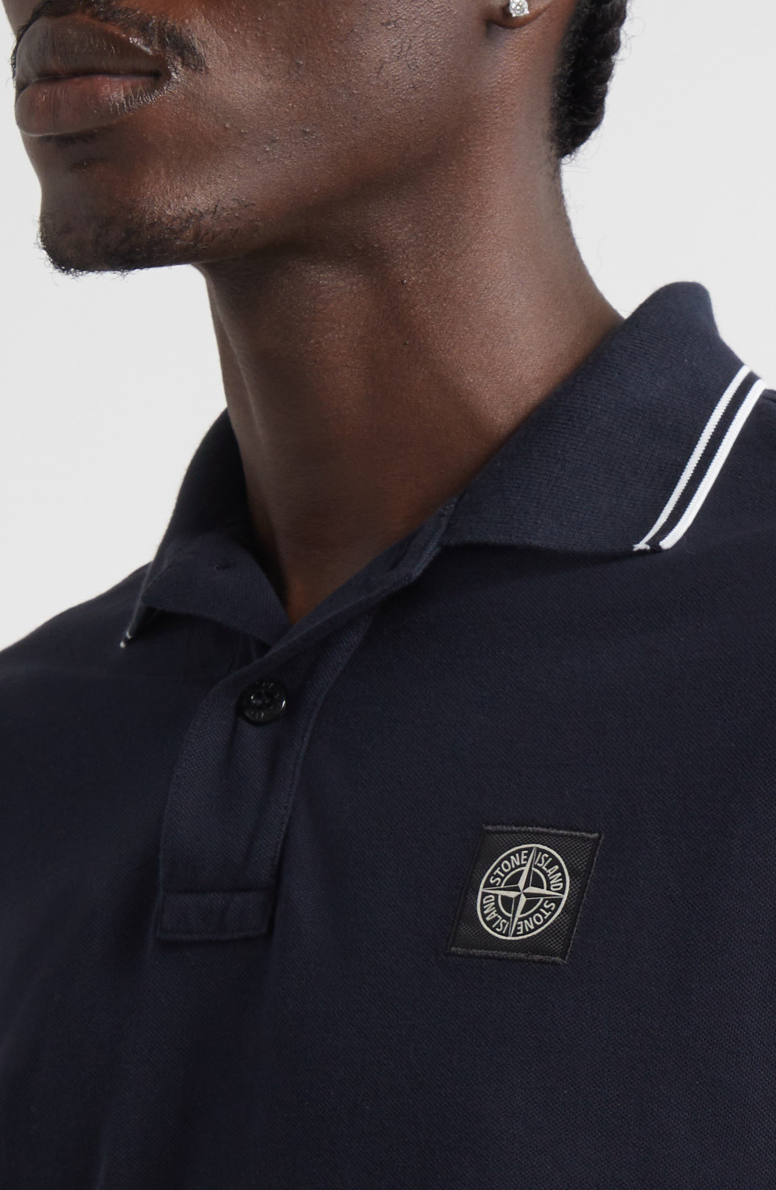Stone Island Tipped Stretch Cotton Polo in V0020 Navy Blue at Nordstrom - 4