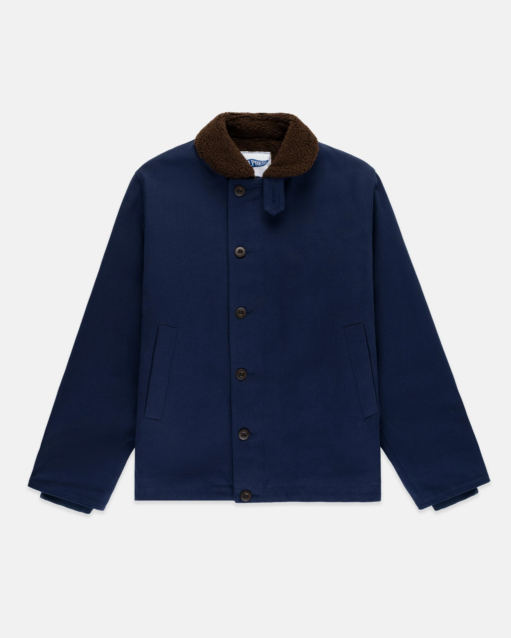 NAVY FLEECE-LINED CANVAS DECK JACKET - 1