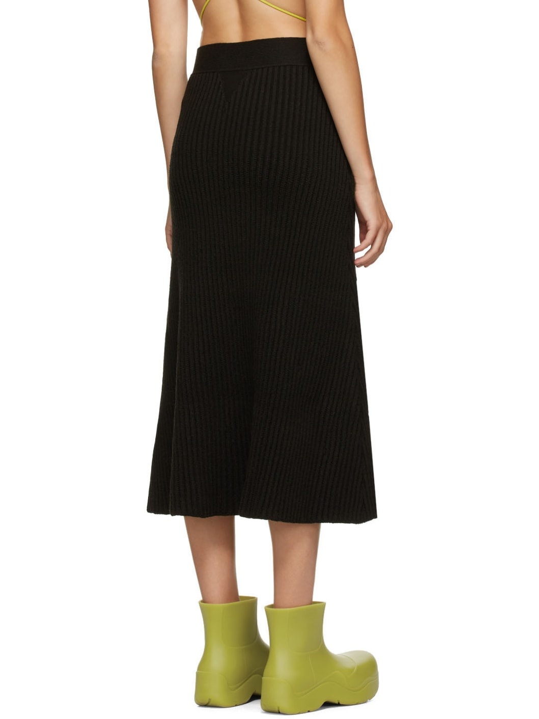 Brown Rib Distorted Mid-Length Skirt - 3