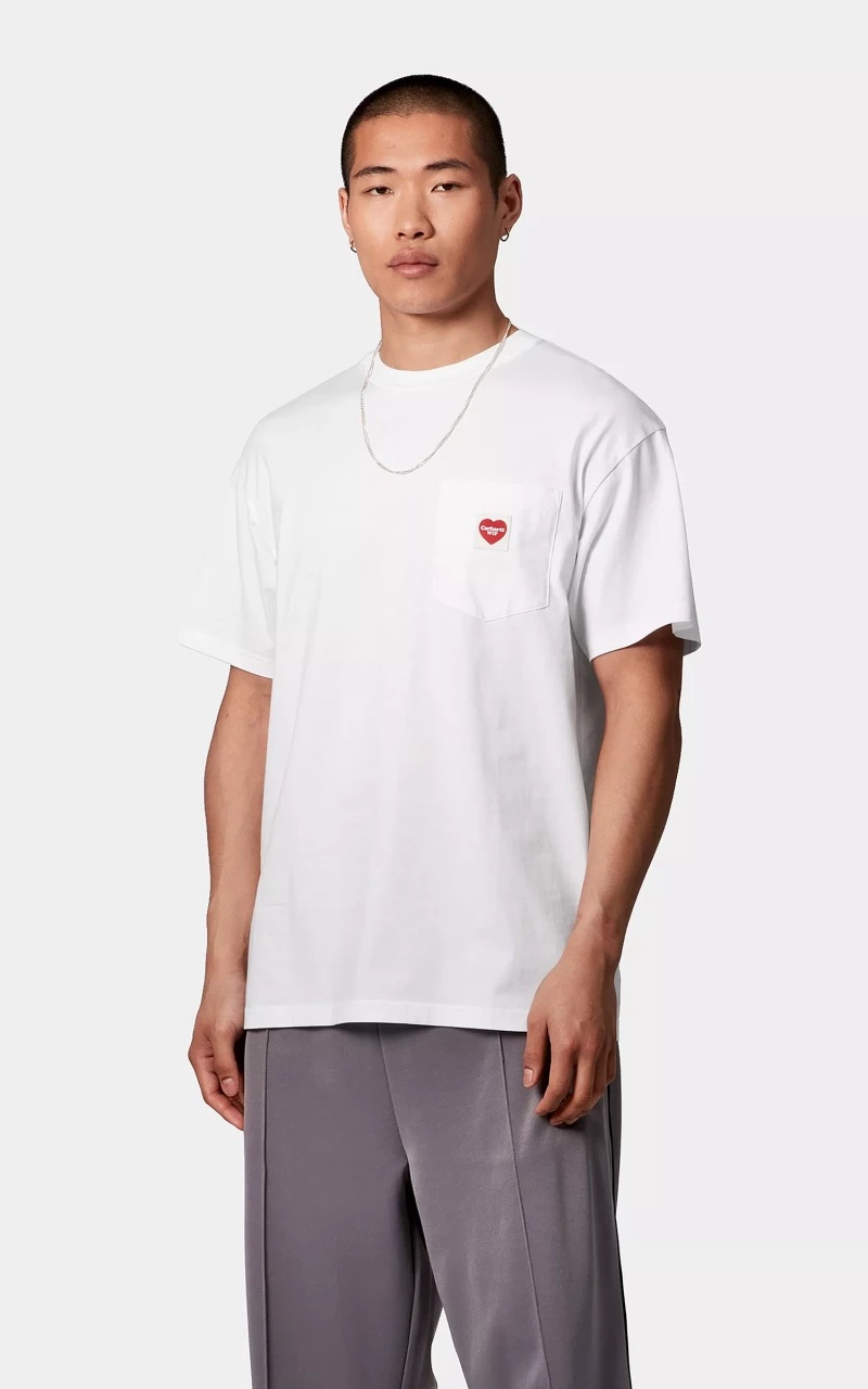 S/S POCKET HEART T-SHIRT WHITE/RED - 2