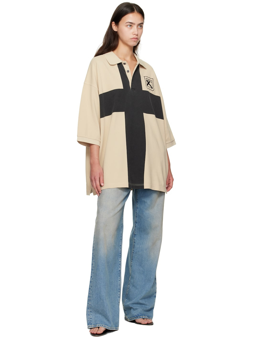 Beige Fainting Cross Oversized Polo - 4