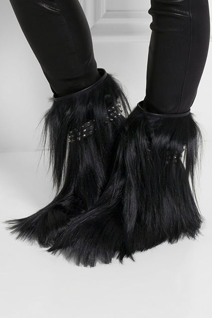 BWNT Saint Laurent Patti Studded Goat Hair Shearling Leather Ankle Boots 36 - 2