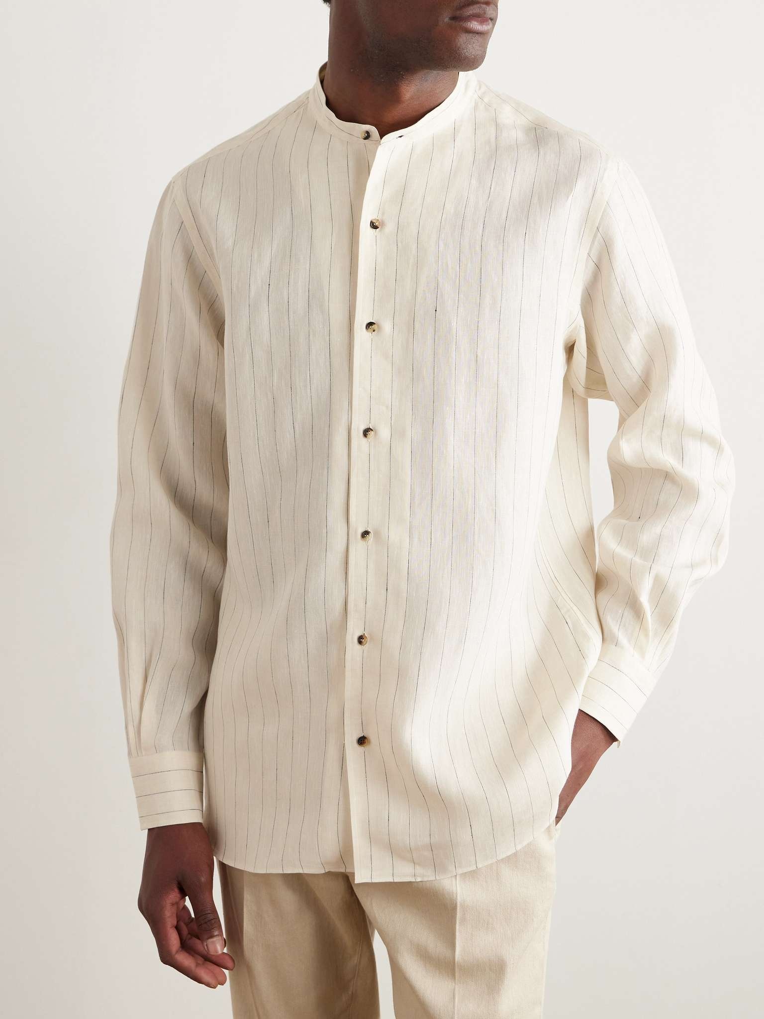 Elia Grandad-Collar Pinstriped Linen Shirt - 4