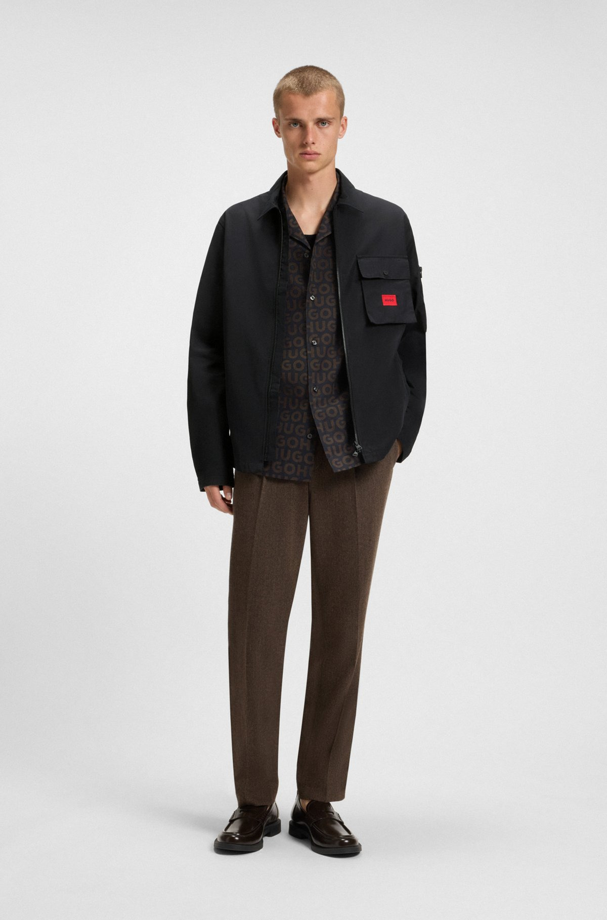 ZIP-UP CANVAS OVERSHIRT WITH LOGO LABEL - 4