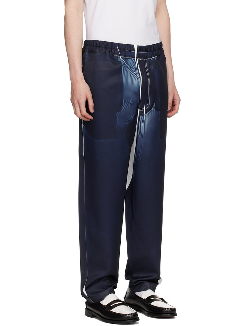 Navy Polyester Twill Garment Printed Trousers 2