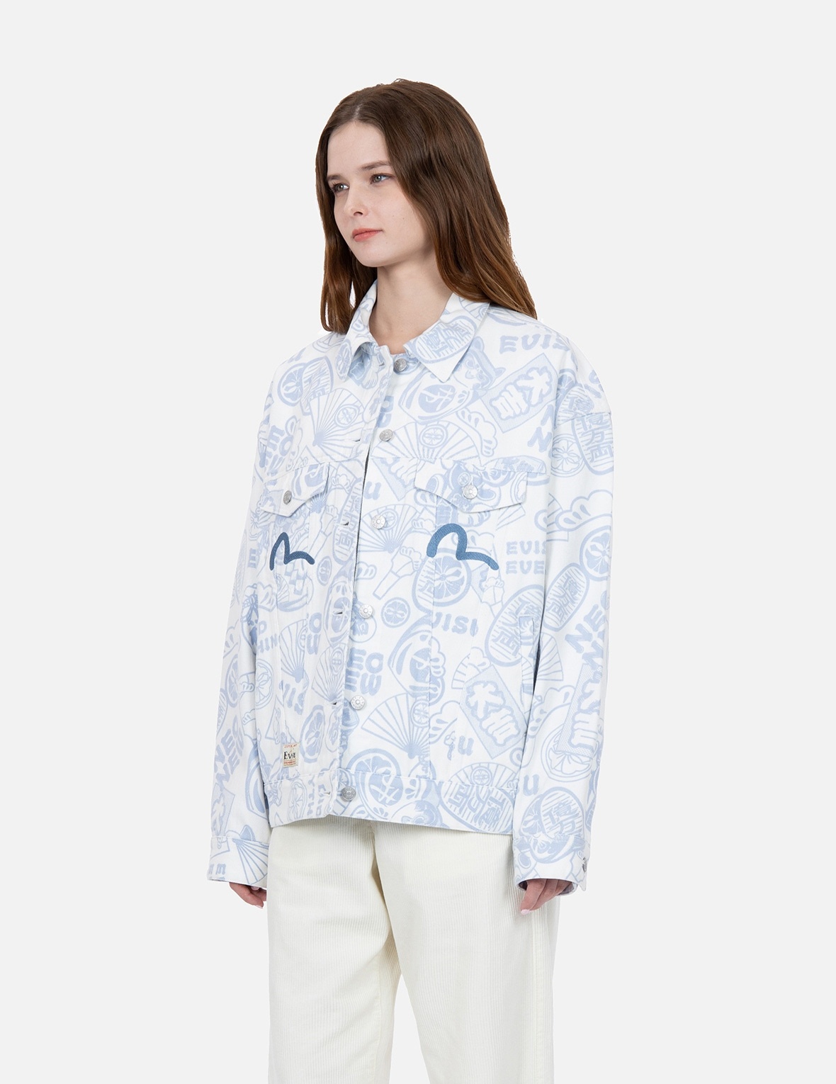 ALLOVER EVISU SQUAD DISCHARGE-PRINT OVERSIZE DENIM JACKET - 7