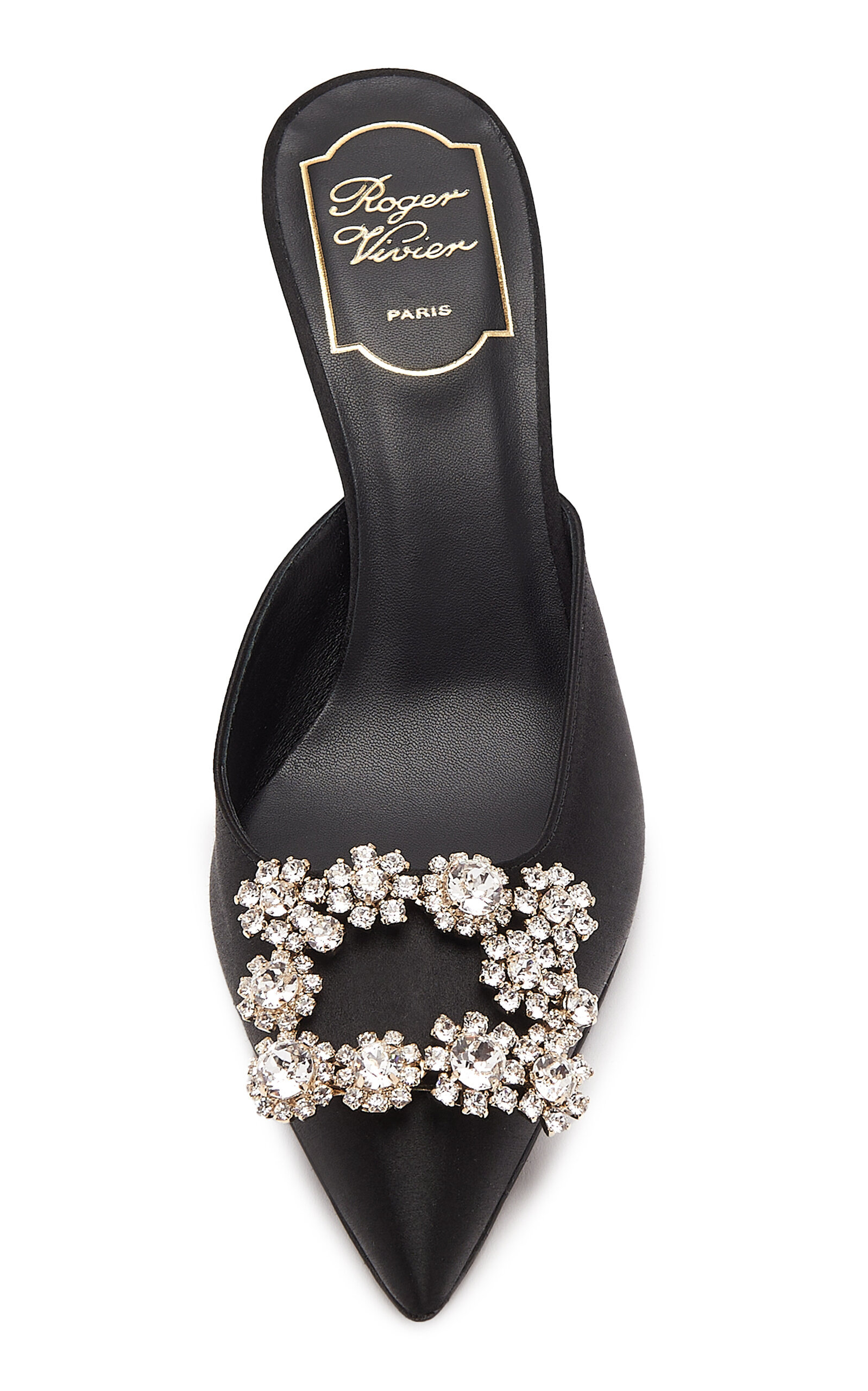 Flower-Detailed Buckle Satin Mules black - 3