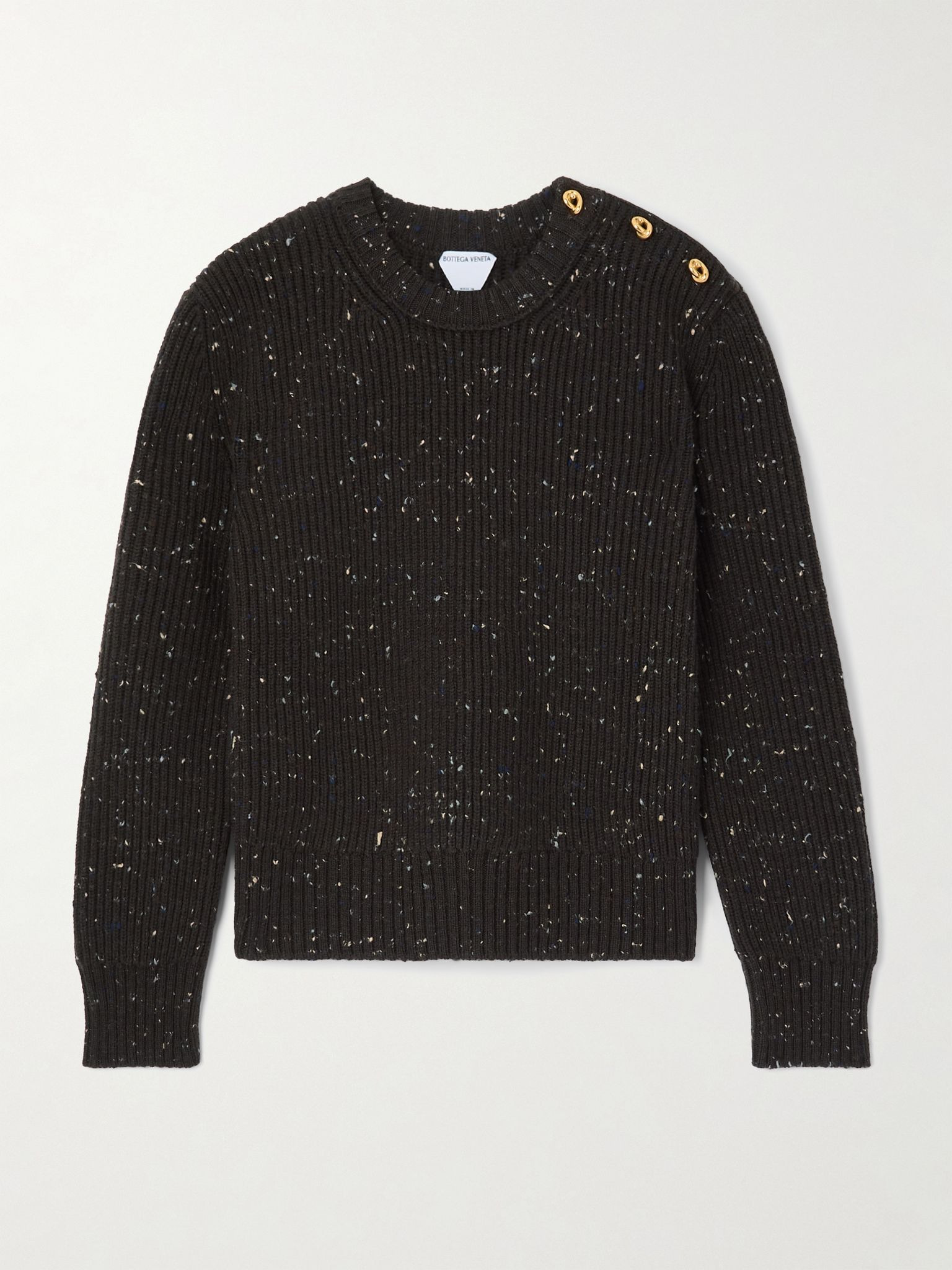 Button-detailed ribbed wool-blend sweater Brown - 1