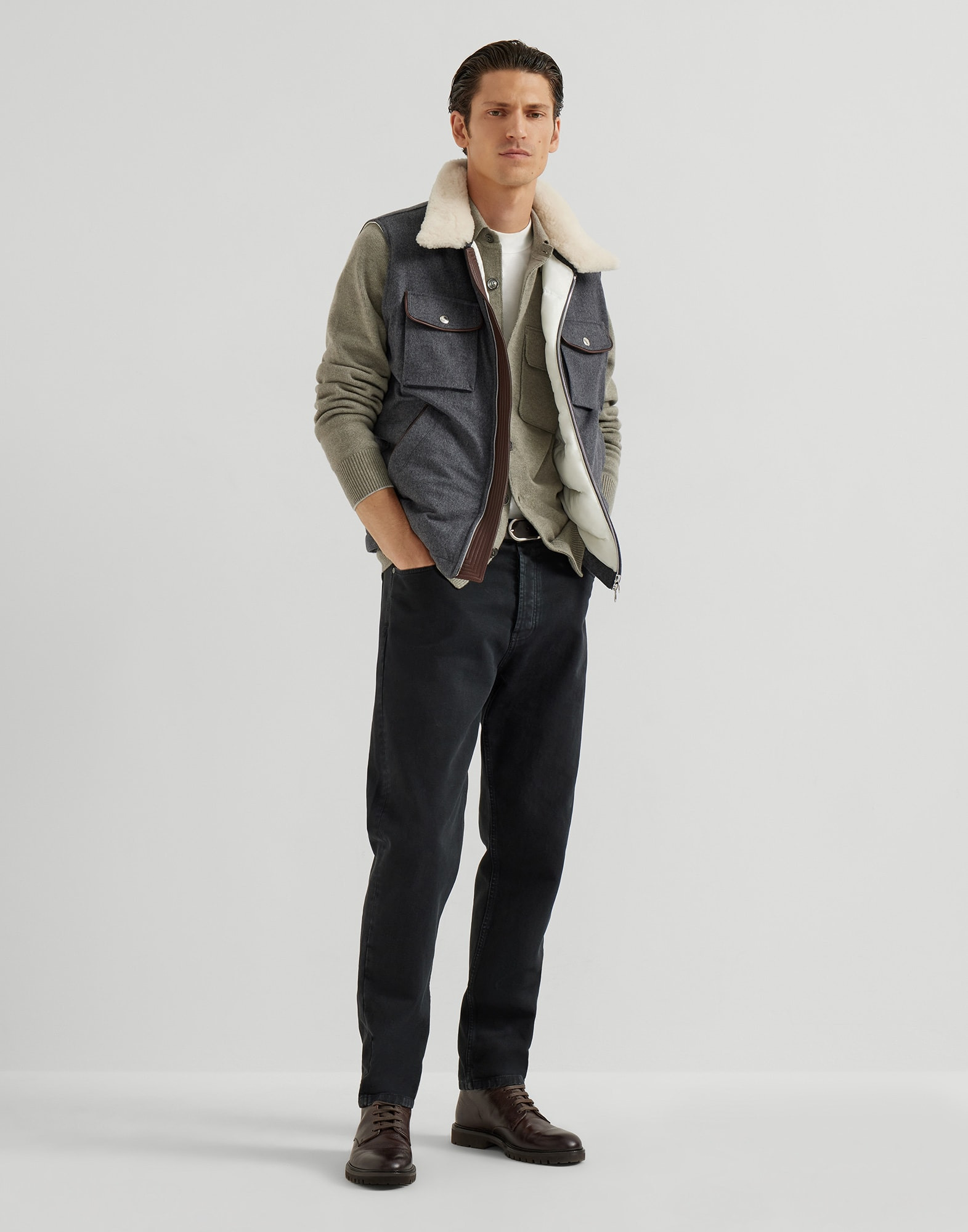 Cashmere shirt-style cardigan with chest pockets - 5