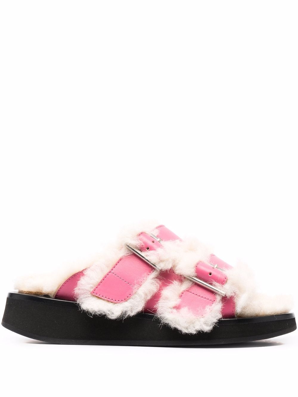 side-buckle shearling sandals - 1