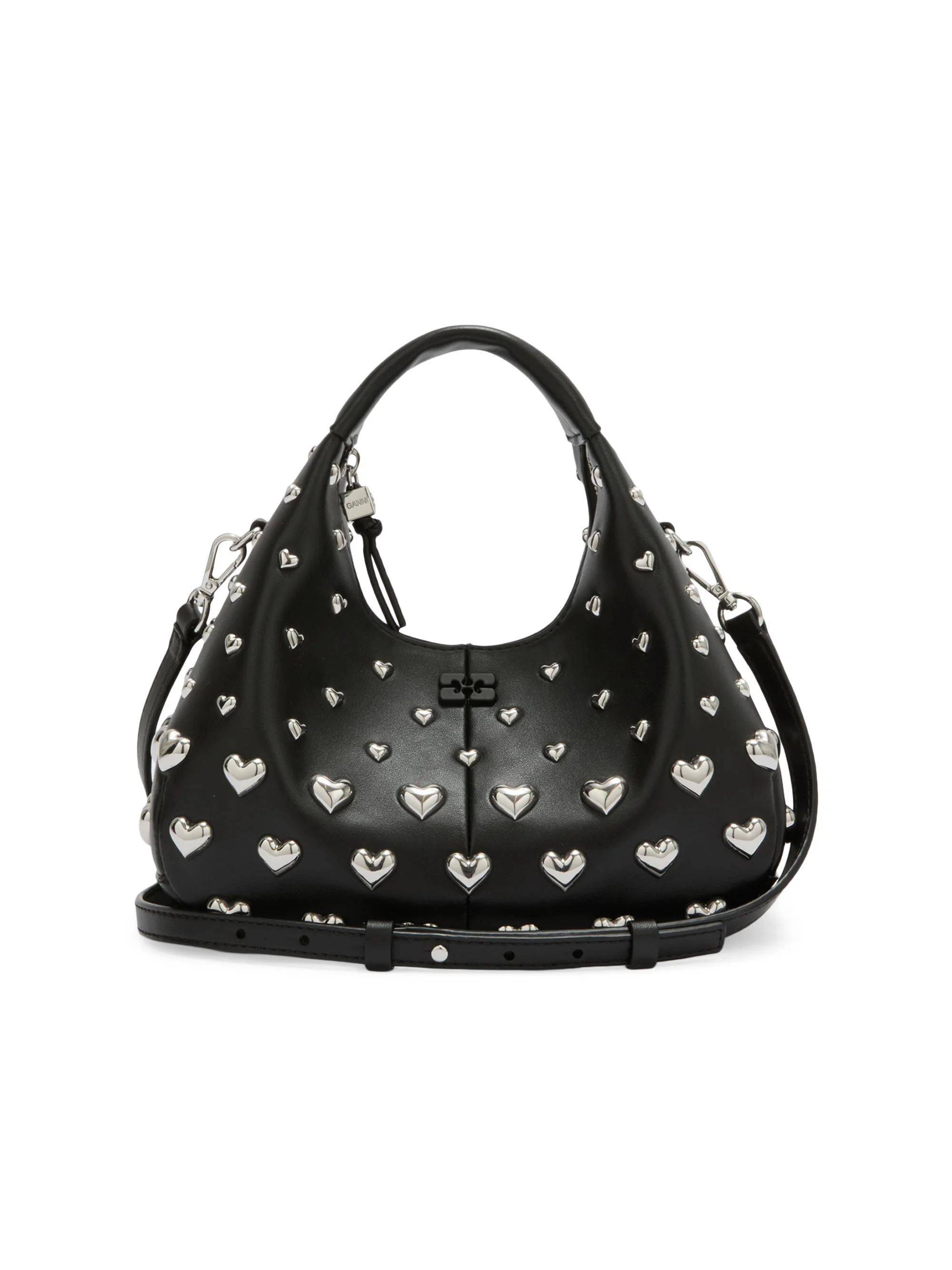 Women's Mini Heart-Embellished Hobo Bag - Black - 1