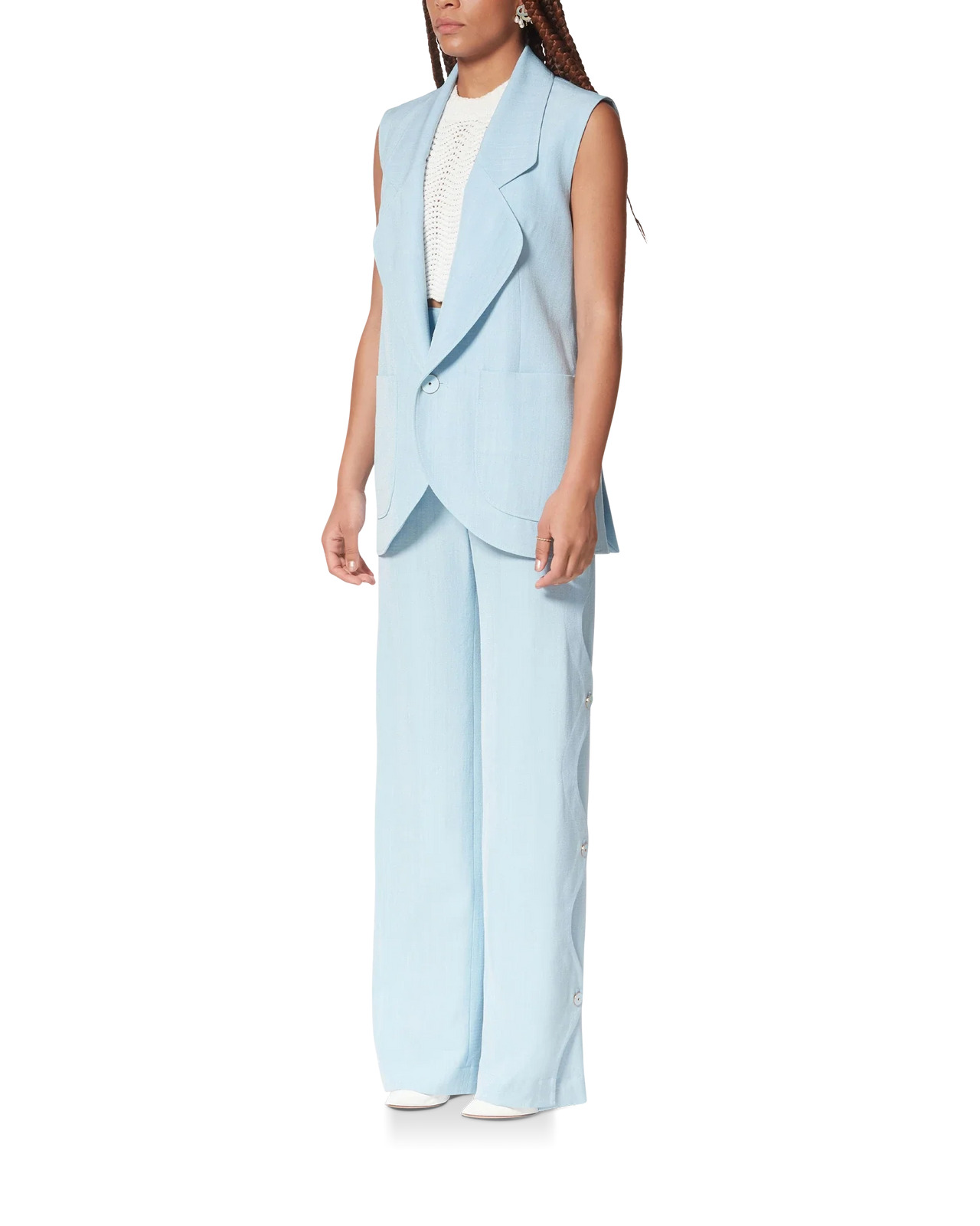 Sleeveless Single Breasted Tailored Blazer - 3