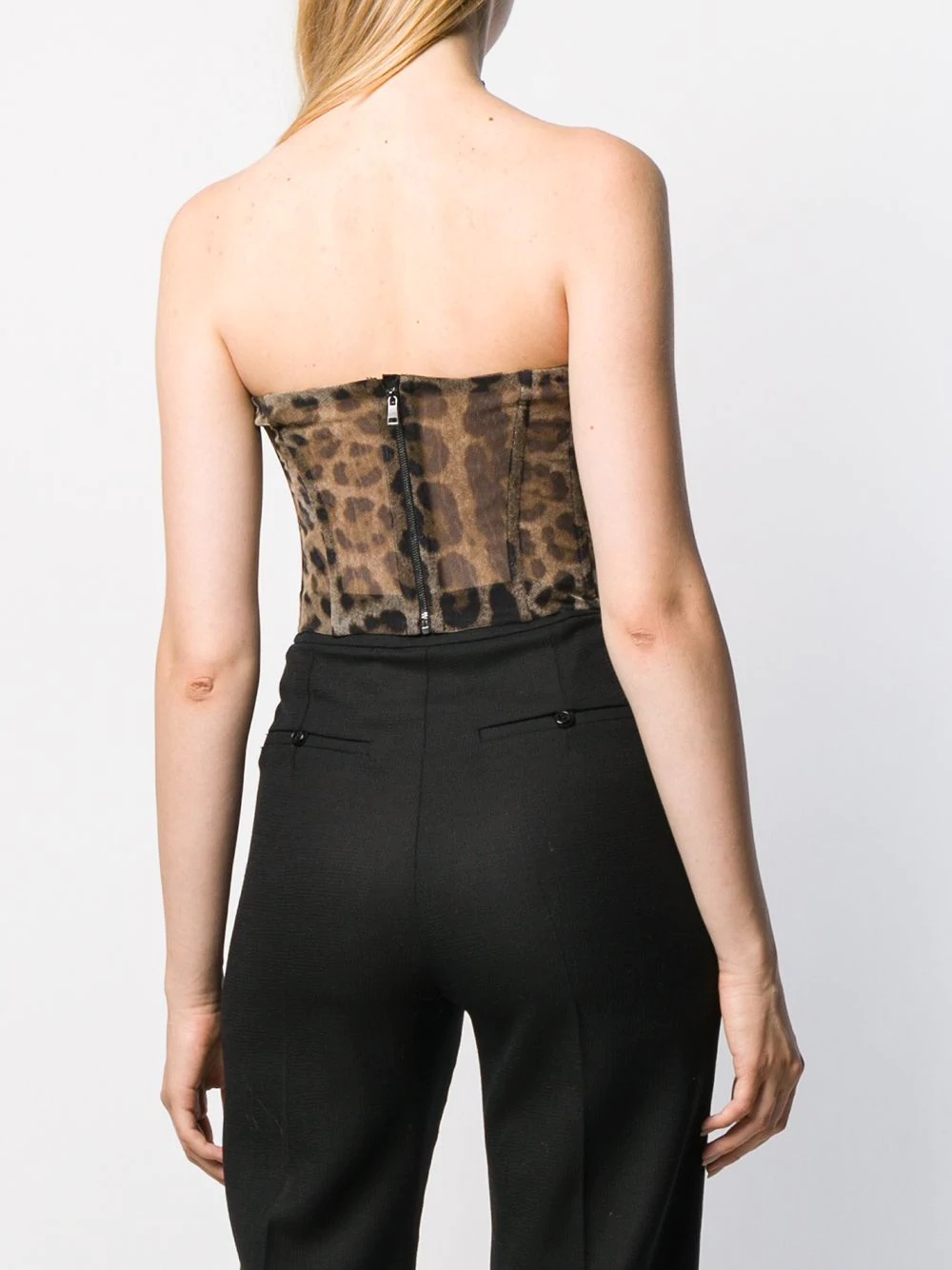 leopard-print sheer bustier - 4