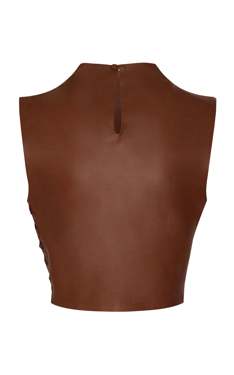 Recuerdame Gathered Leather Top brown 6