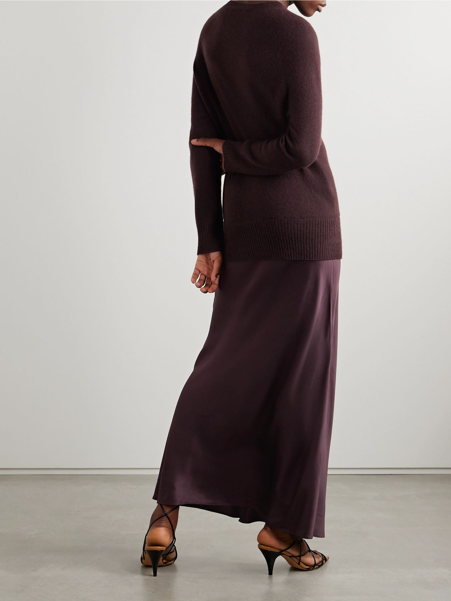 Monument cashmere and silk-satin maxi dress Brown - 3