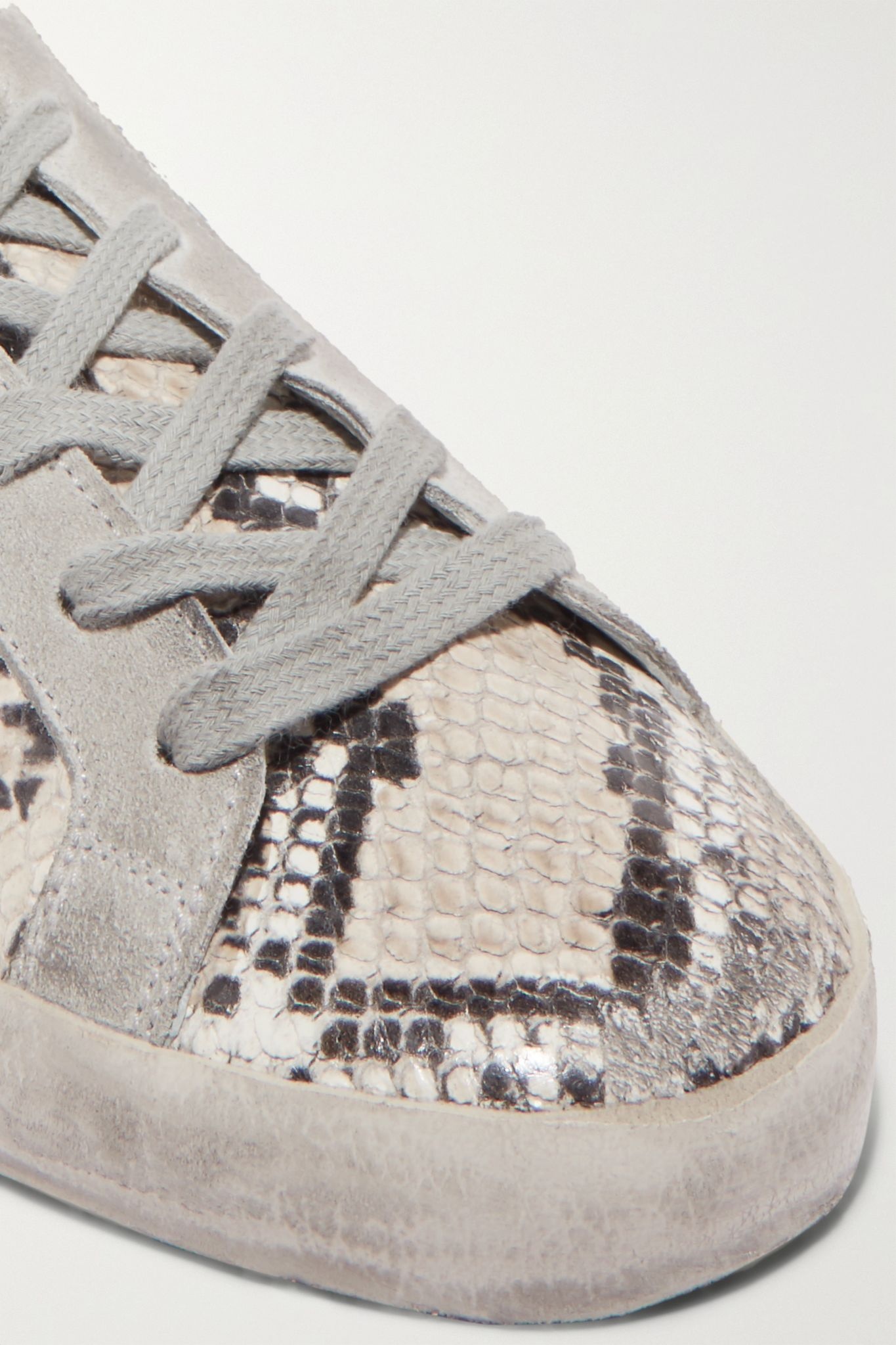 Superstar distressed snake-effect leather and suede sneakers - 5