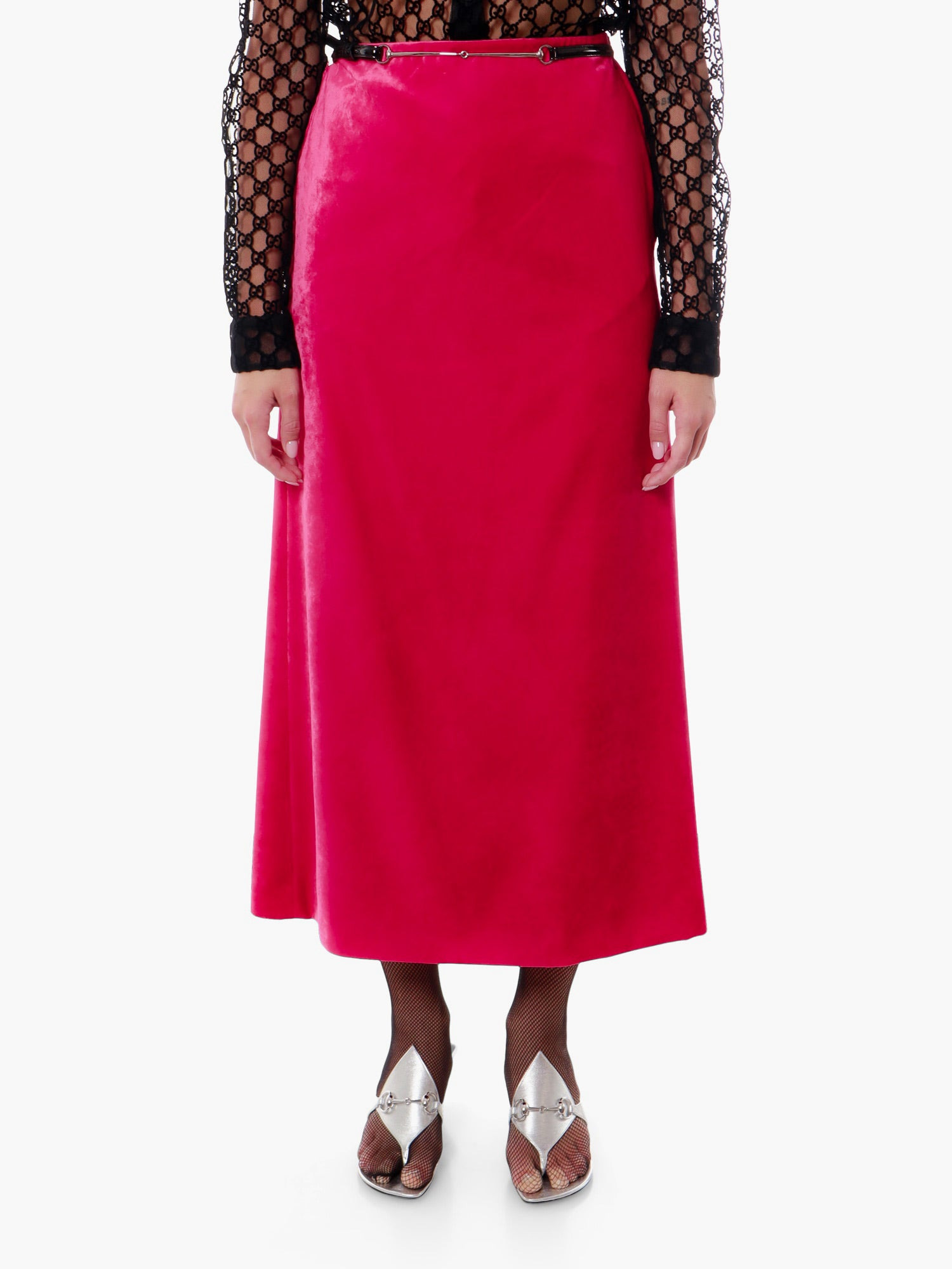 Velvet Skirt With Belt And Horsebit Detail - 3