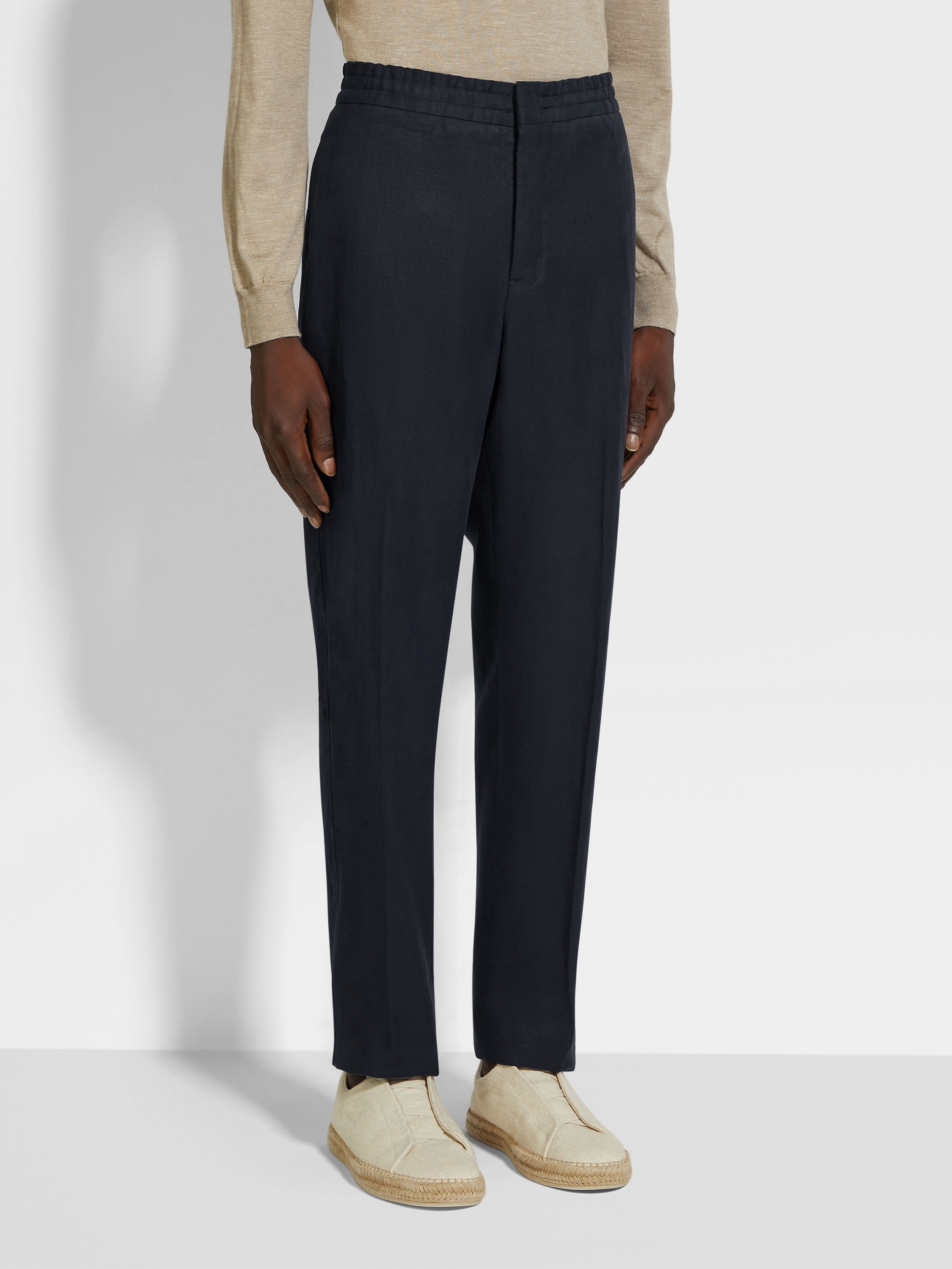 NAVY BLUE OASI LINO PANTS - 5