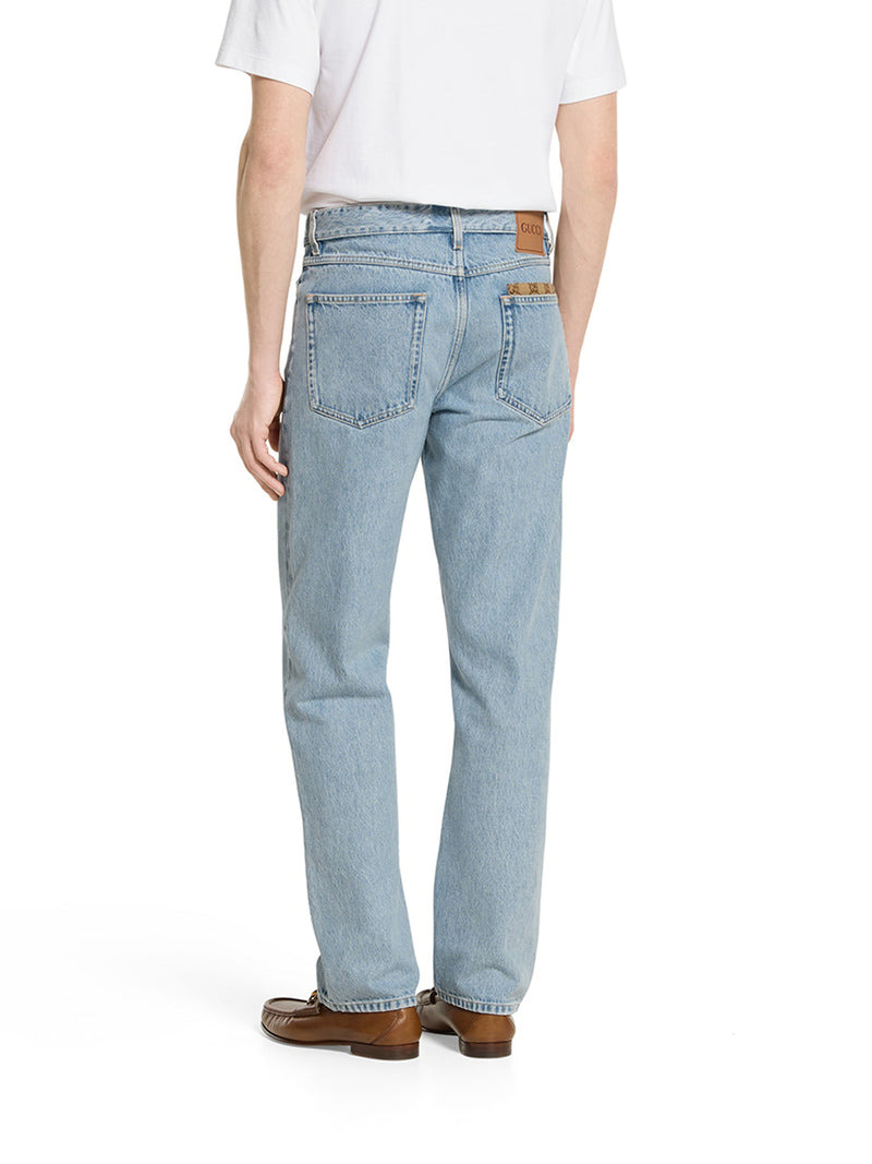 Gucci Men Délavé Denim Trousers With Gg Insert - 4