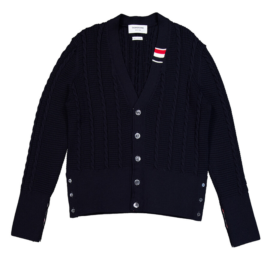 Thom Browne Wool Relaxed V-Neck Cable Cardigan - 1