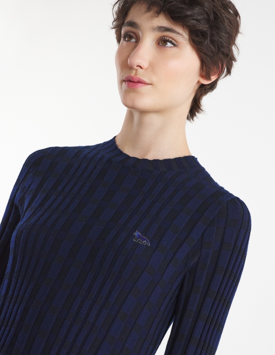 CHECKED RIBBED LONG DRESS - 4