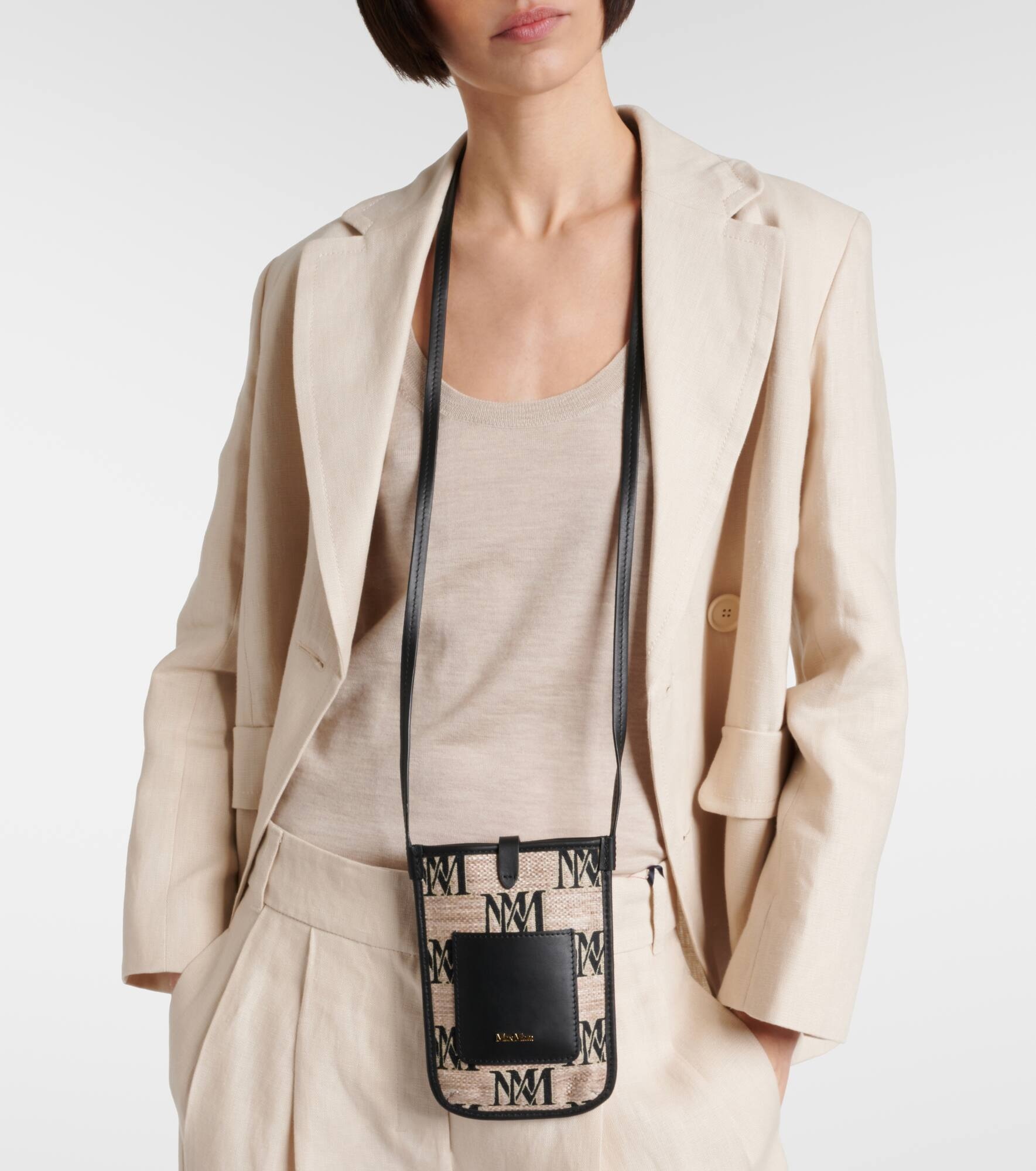 Phony leather-trimmed canvas phone pouch - 2