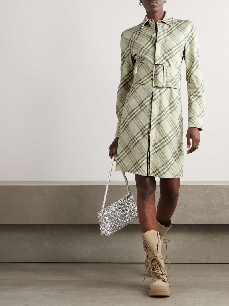 Burberry Belted checked linen-bend mini shirt dress Cream outlook