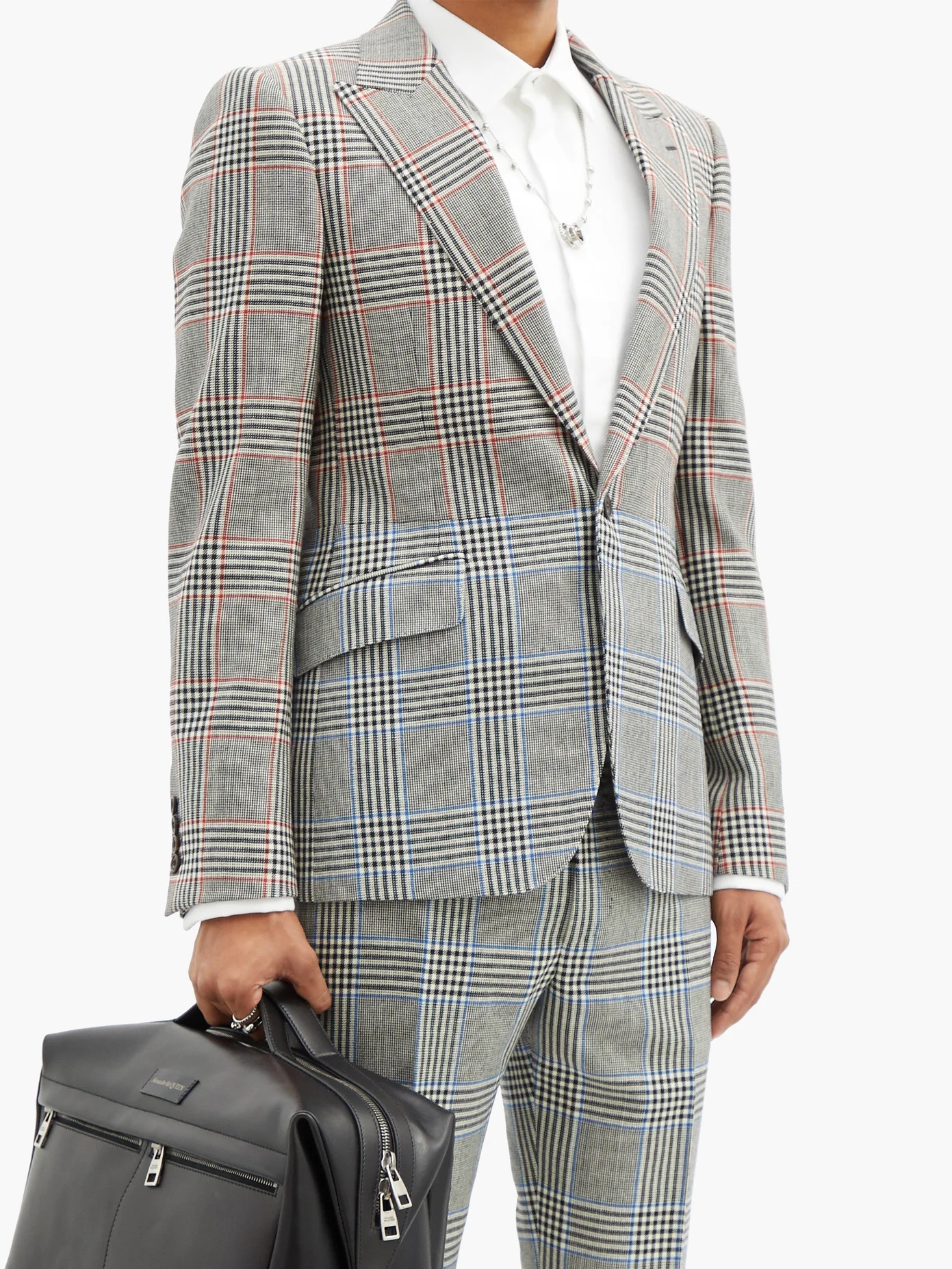 Bi-colour glen-check wool-twill suit jacket - 6