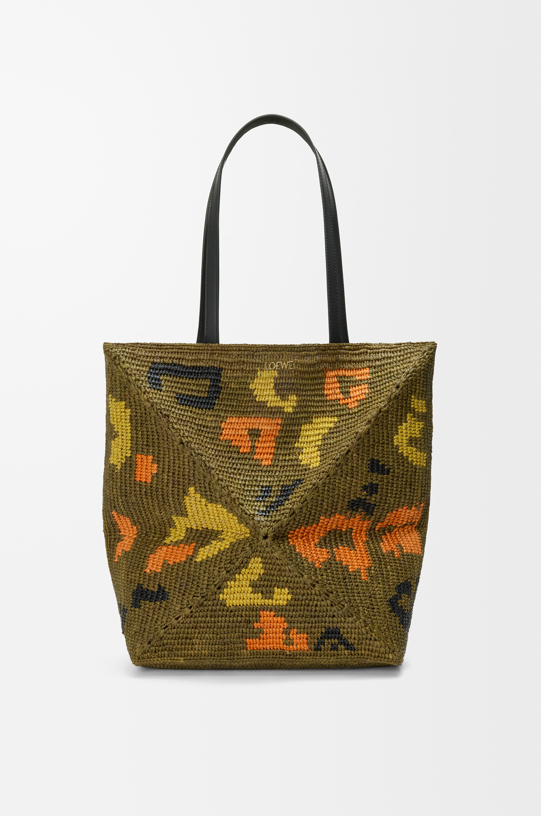 Large Puzzle Fold tote in raffia and calfskin - 1