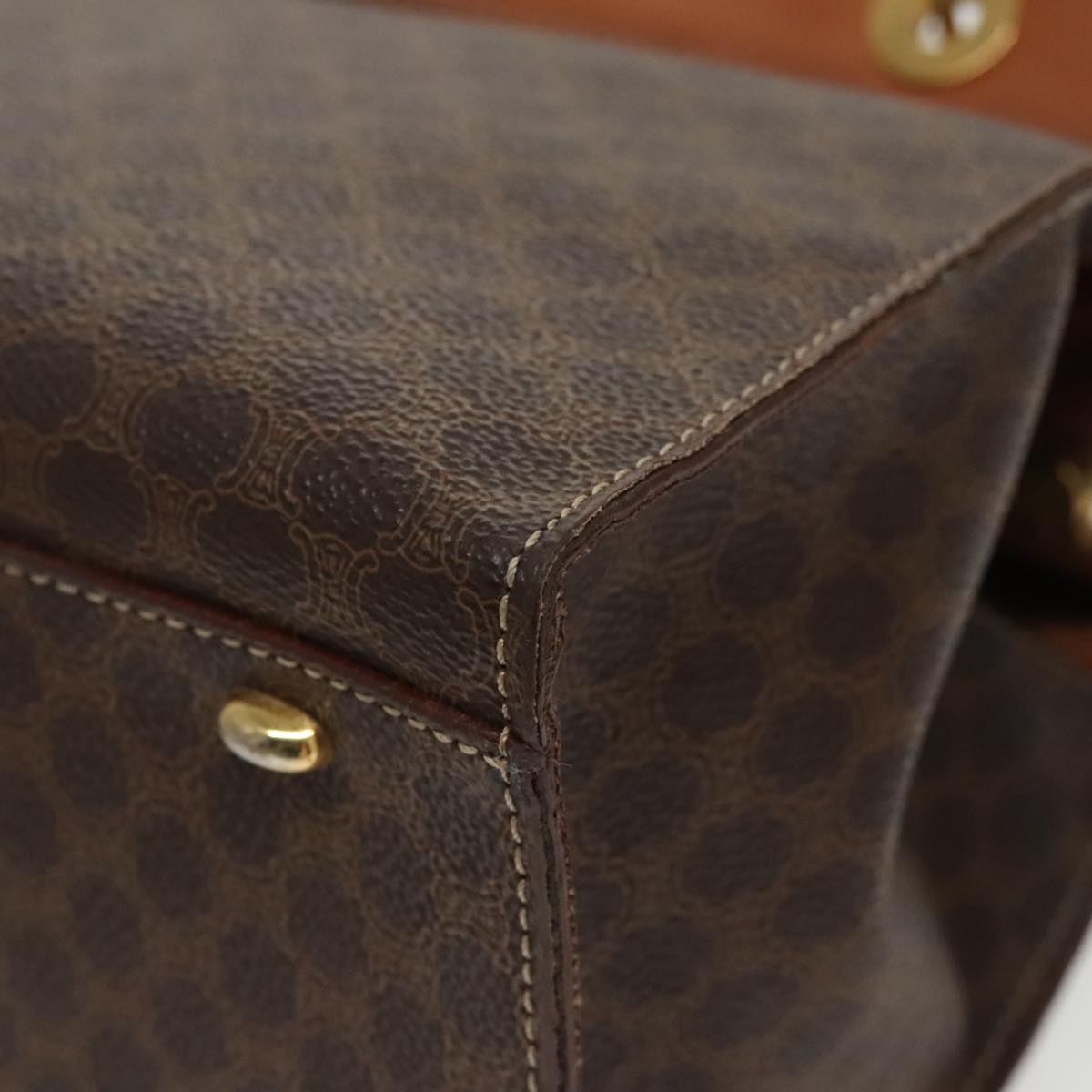 CELINE Macadam Canvas Hand Bag Pvc Leather Brown Gold - 12