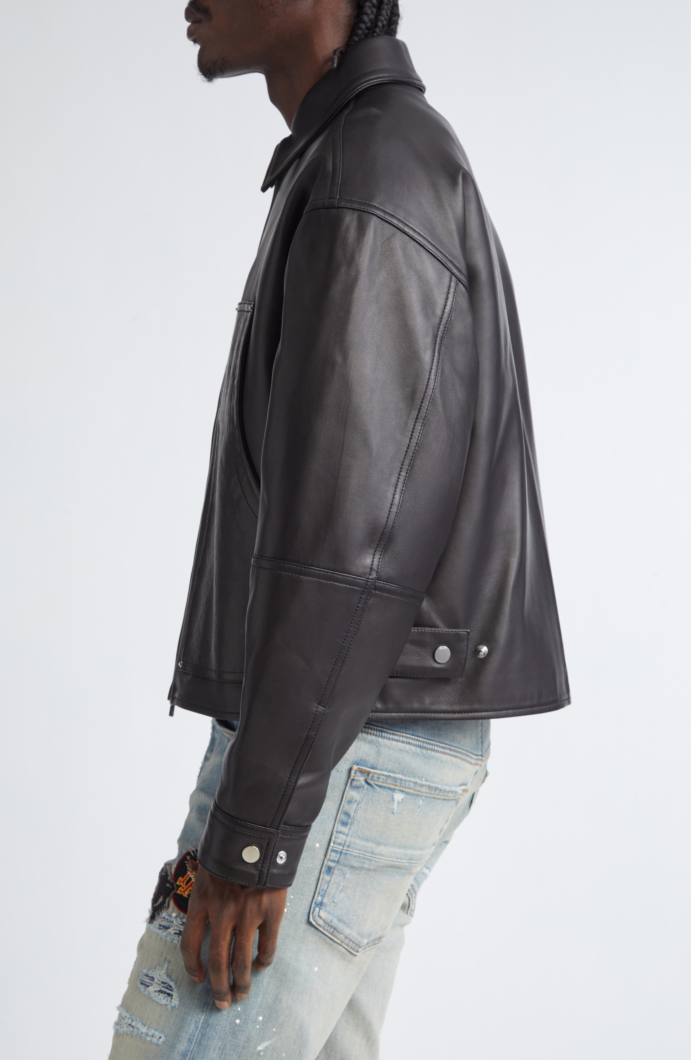 AMIRI MA Quad Embossed Leather Work Jacket in Black at Nordstrom - 4