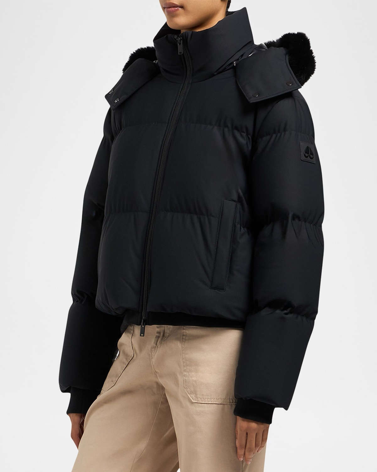 Misti Puffer Jacket with Detachable Hood and Shearling Trim - 1