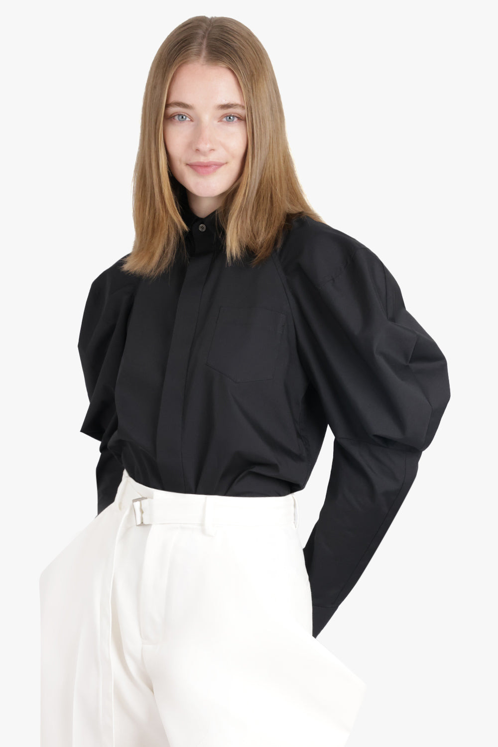 L/S SHIRT WITH BALLOON SLEEVE DETAIL | BLACK - 7