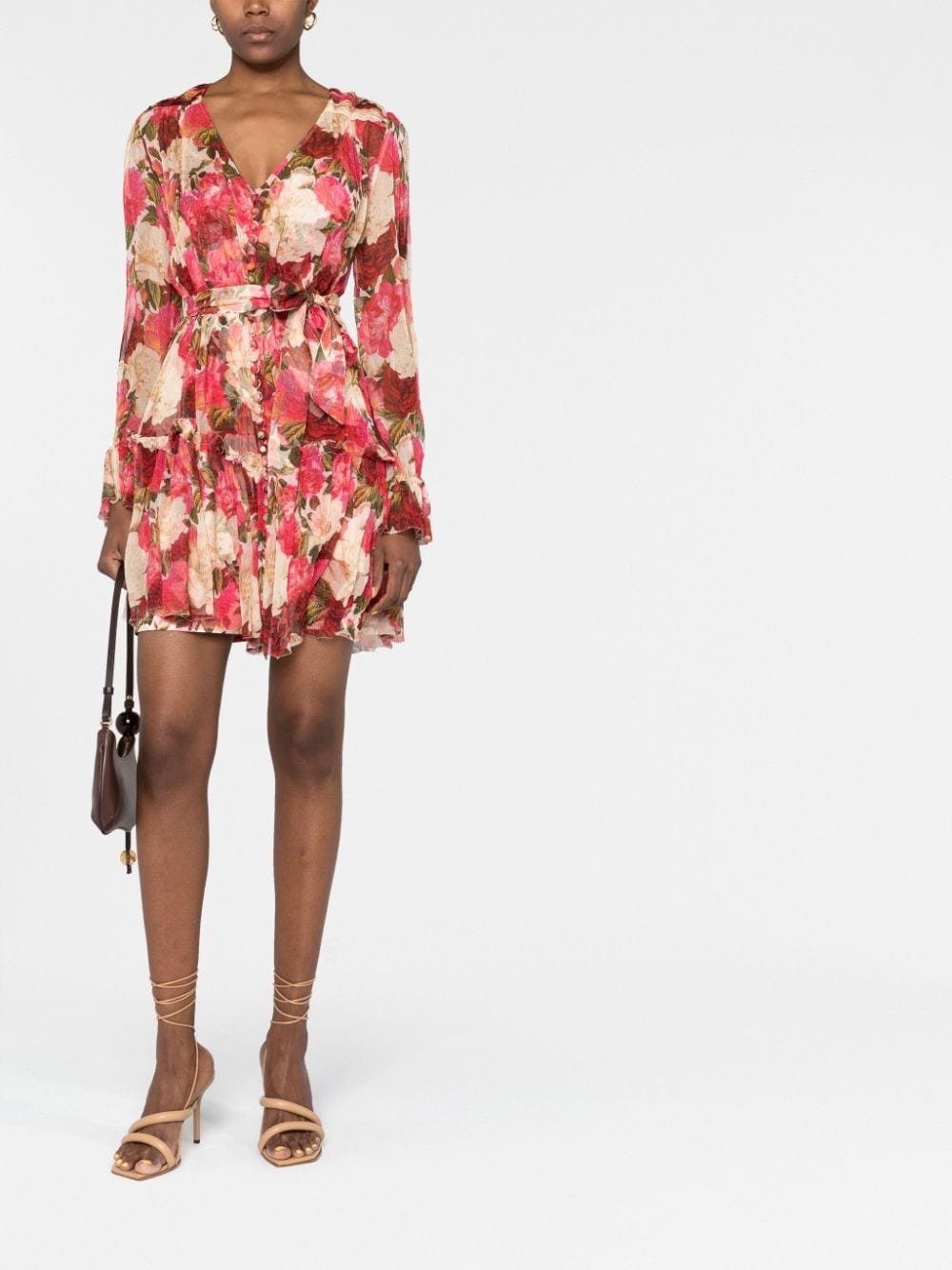 floral-print flared silk dress - 2