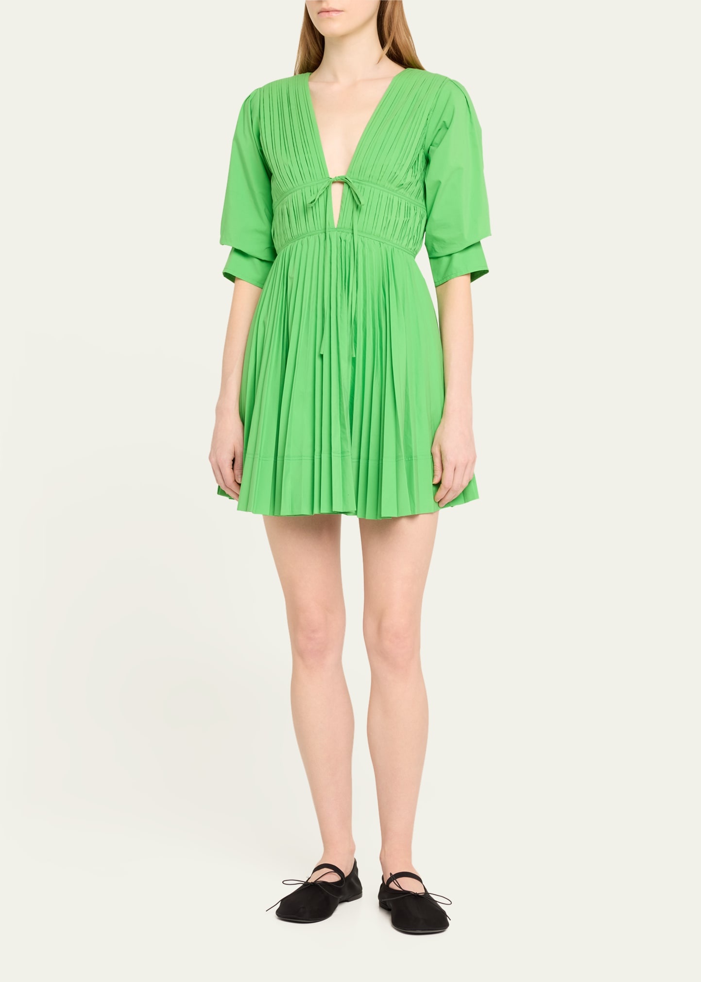 Steph Short-Sleeve Pleated Flared Mini Dress - 4