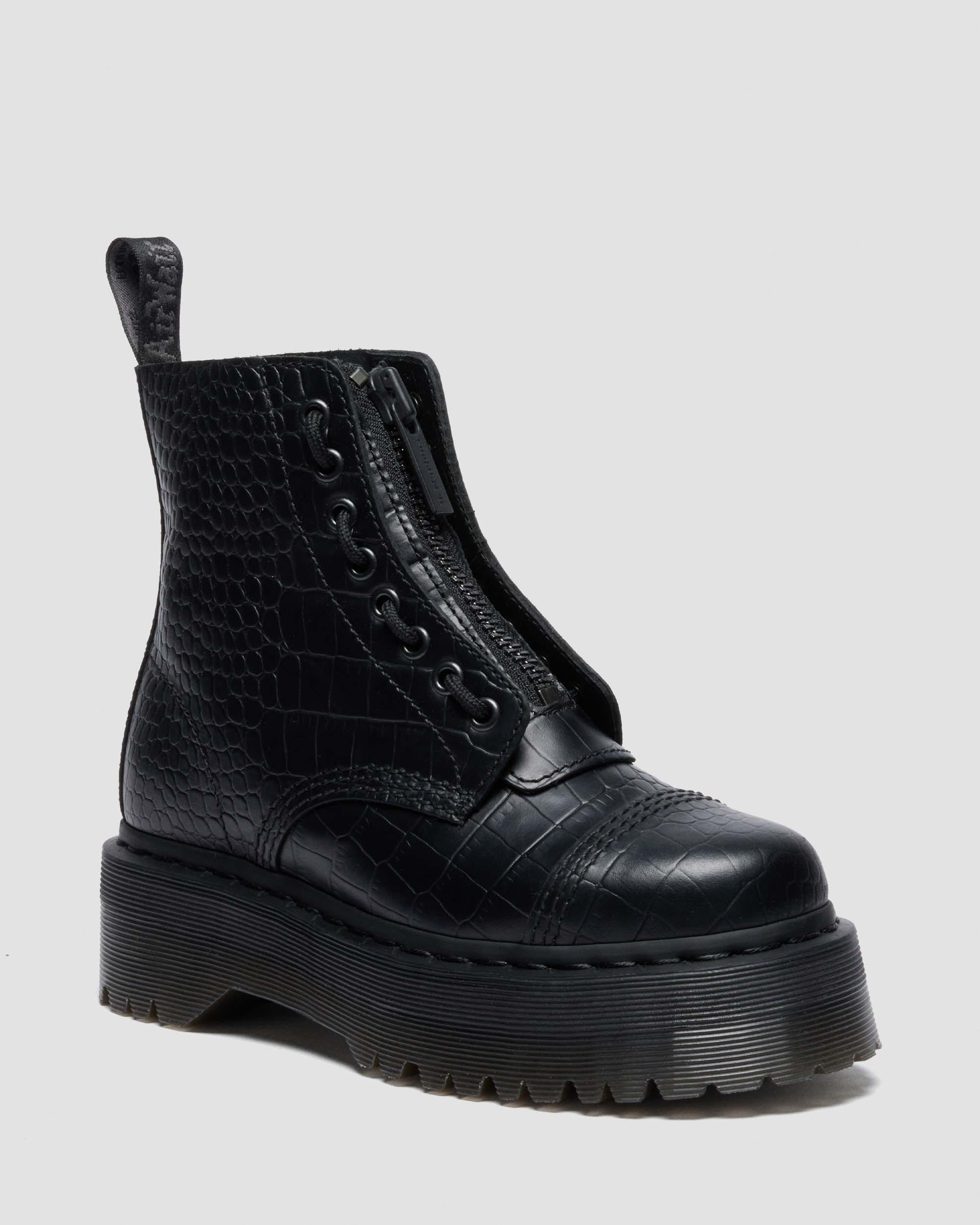 Sinclair Croc Emboss Leather Platform Boots - 5