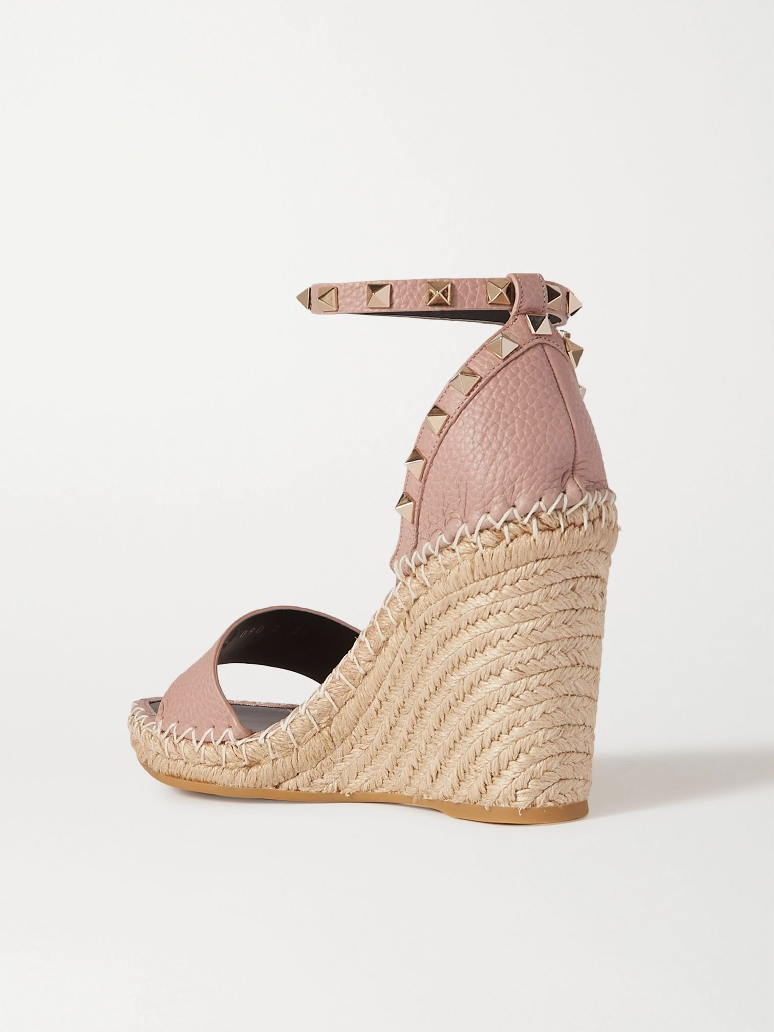 Rockstud 105 textured-leather espadrille wedge sandals Neutral - 3