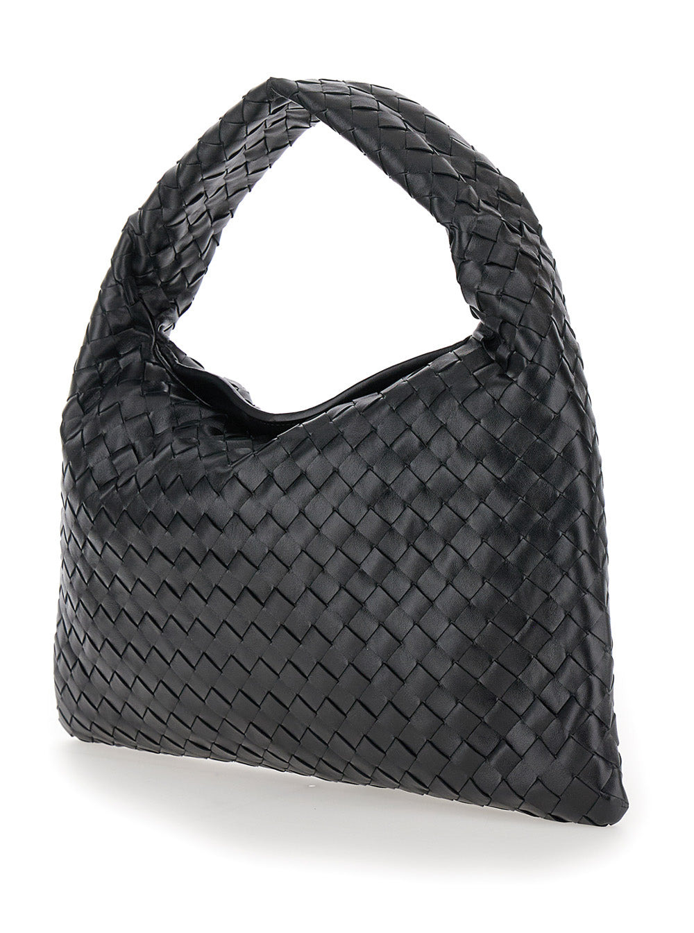 Bottega Veneta Women 'Hop Small' Black Shoulder Bag With Intreccio Motif In Leather Woman - 2