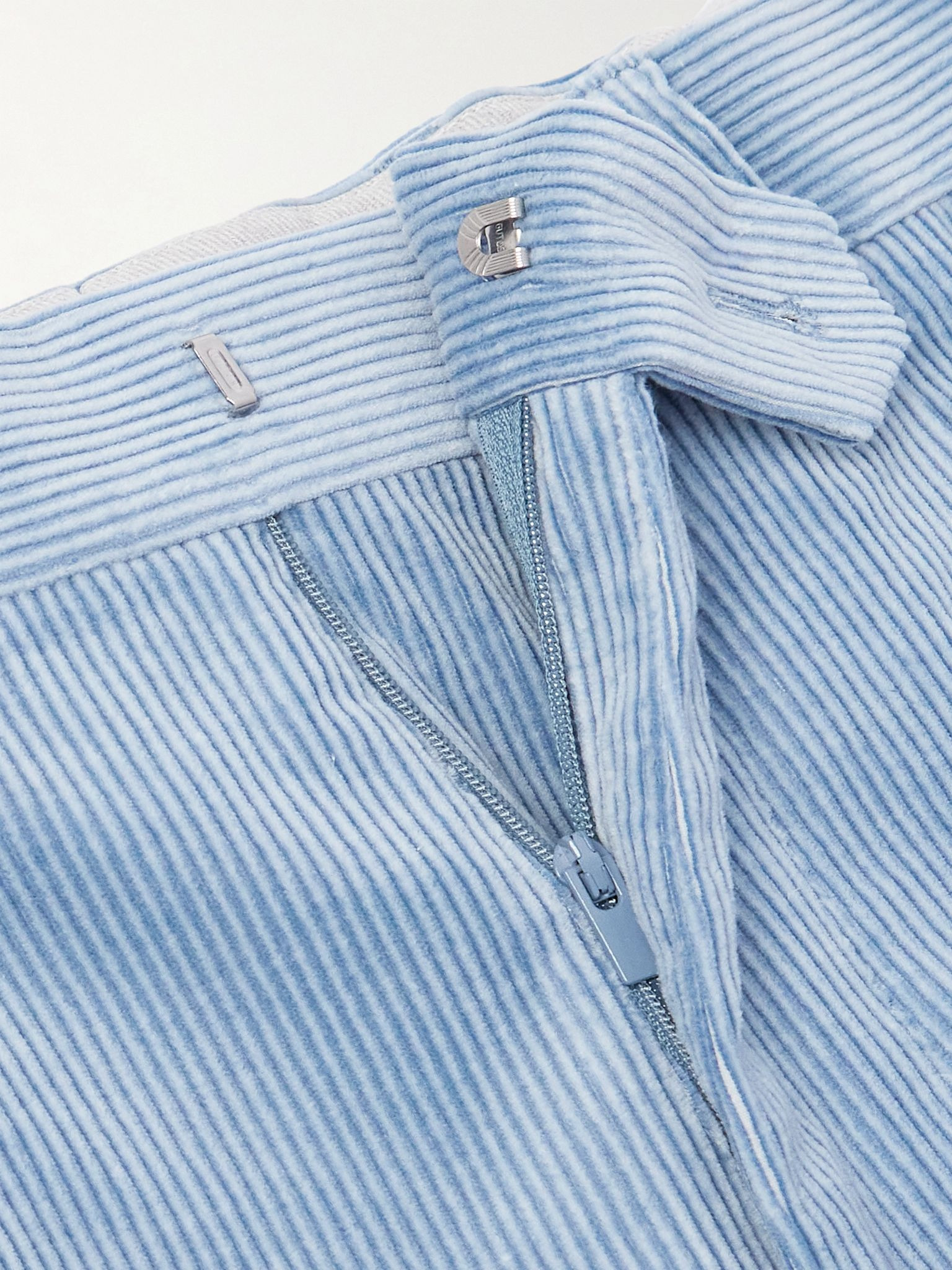 Straight-Leg Pleated Stretch Cotton and Cashmere-Blend Corduroy Suit Trousers Blue - 6