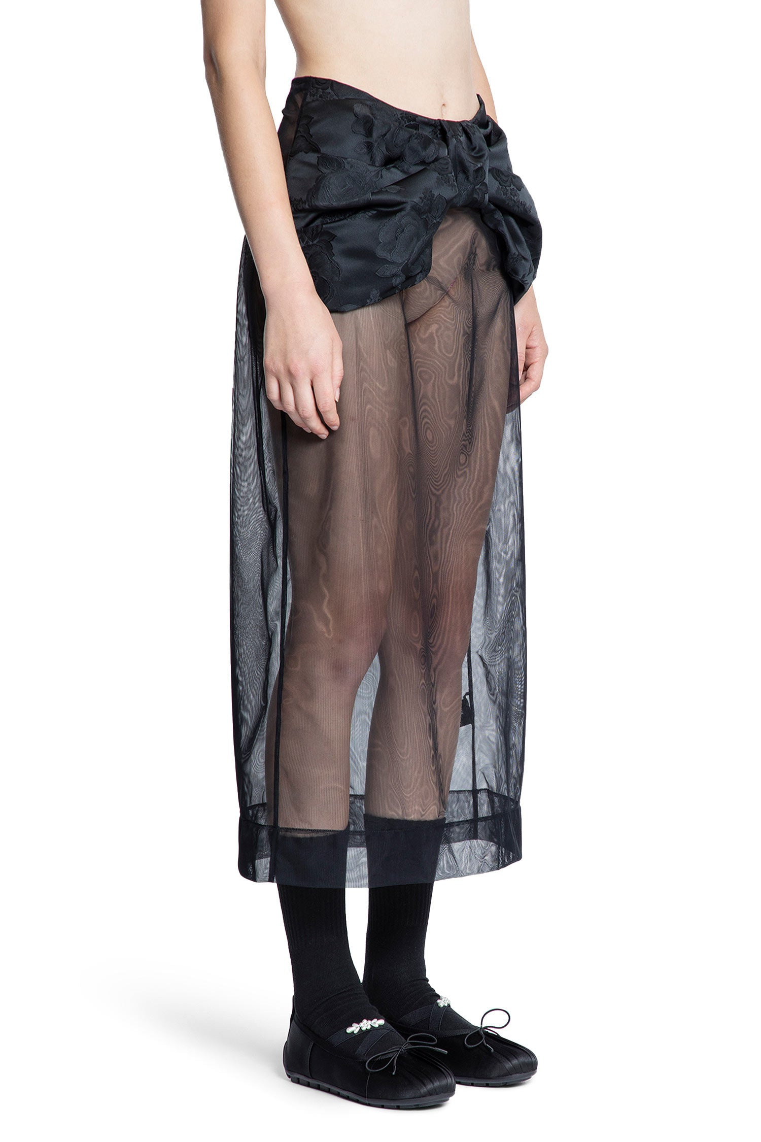 Sheer-Brocade-Bow-Waist-Pencil-Skirt - 2