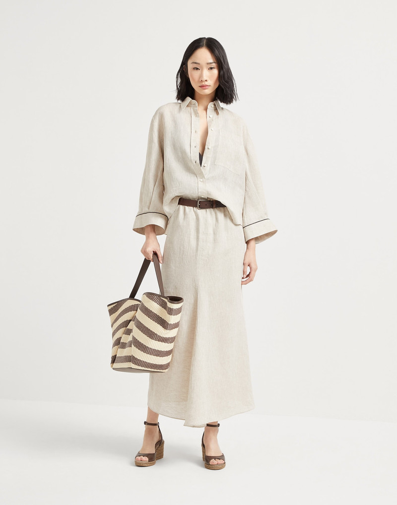 Lightweight linen cropped shirt with shiny cuffs 5