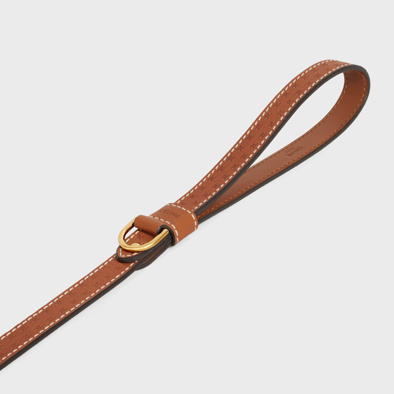 CELINE Thin dog leash in natural calfskin with Triomphe embossed outlook