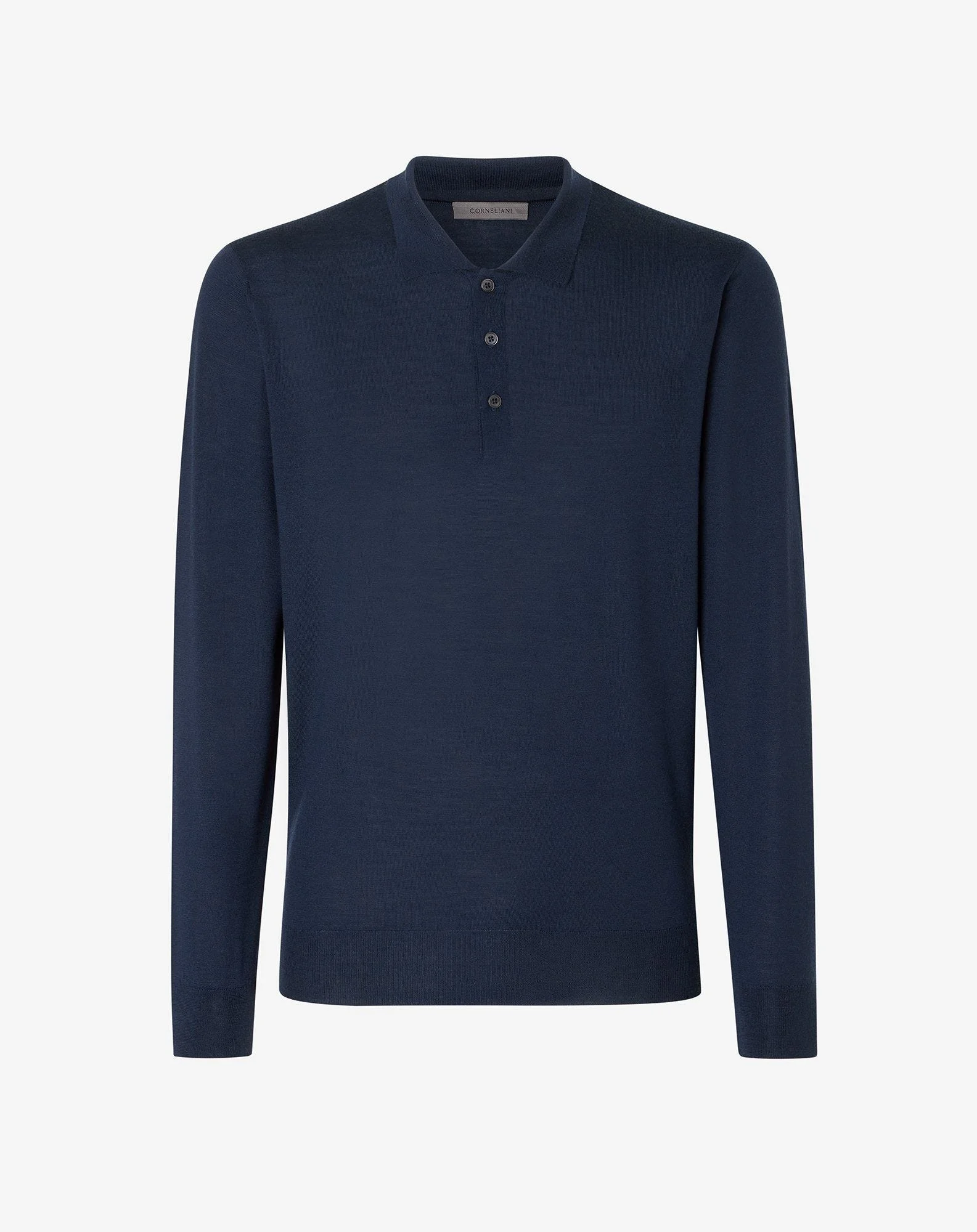 Blue 120's extra-fine wool button-up polo - 1