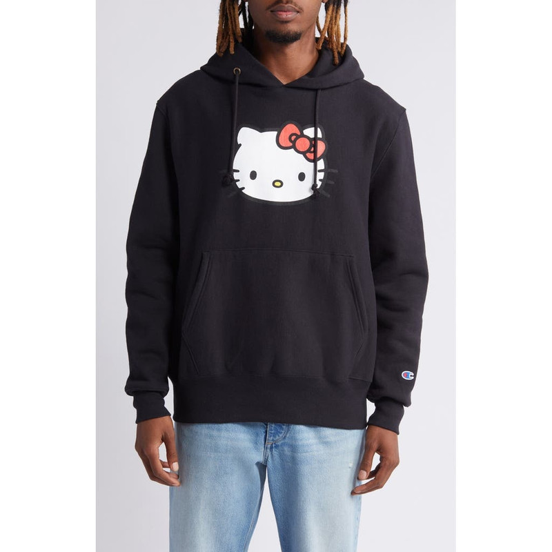 Champion x Sanrio Hello Kitty® 50th Anniversary Fleece Graphic Hoodie in Black at Nordstrom 1