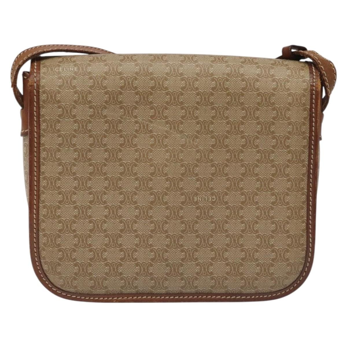 CELINE Macadam Canvas Shoulder Bag Pvc Leather Beige Brown Gold - 3